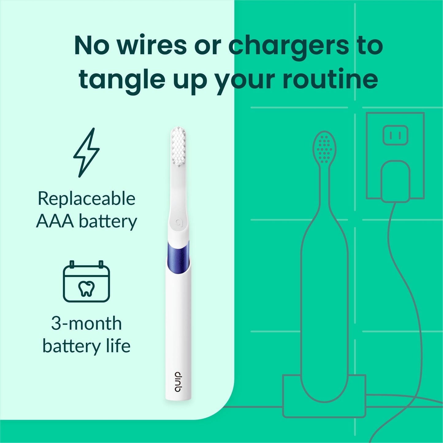 Quip Sonic Toothbrush for Adults with Timer - Includes Extra Brush Head and Travel Cover Mount - Electric, Soft Bristle Refill Head, Metal Handle, 3 Month Battery Life - Travel Toothbrush - Indigo