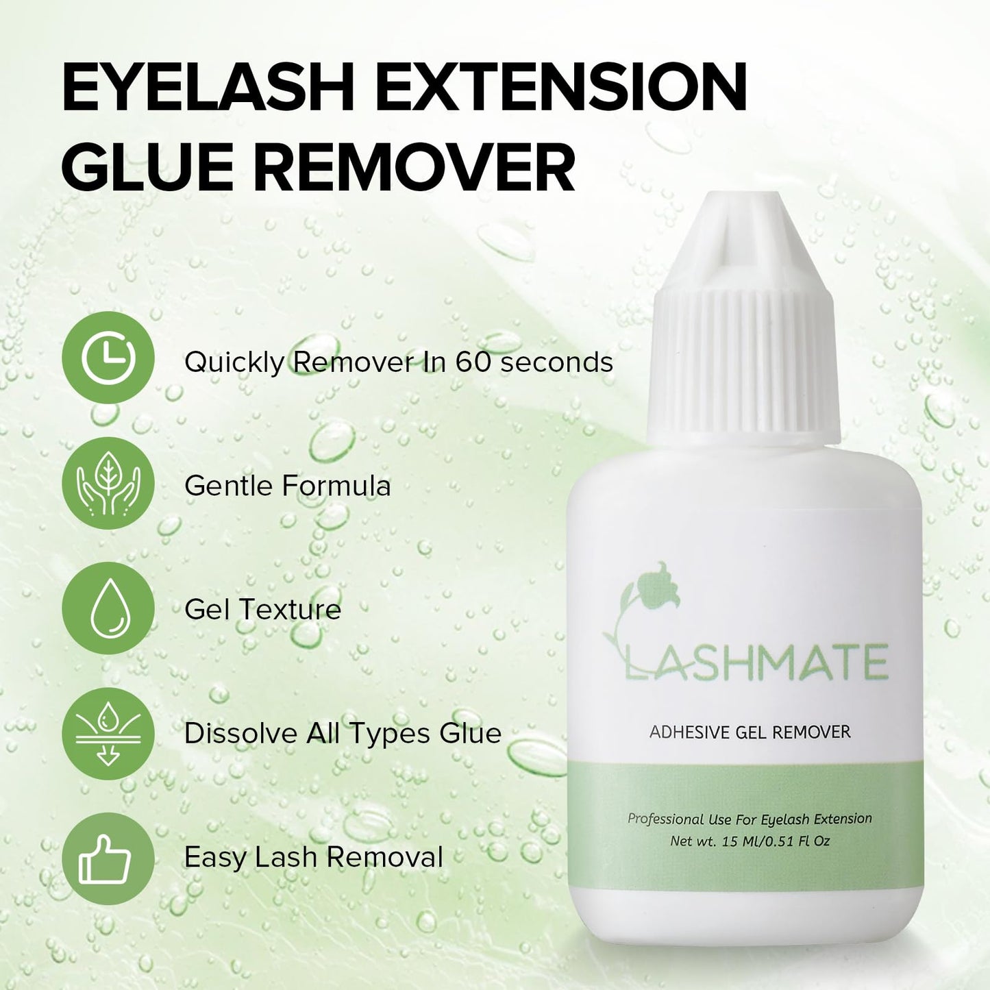 lashmate Eyelash Extension Remover, Makeup Lash Gel Remover Fast Action Dissolves Strong Glue with Low Odor, Gel Liquid Eyelash Remover for Sensitive Skin(15ml)