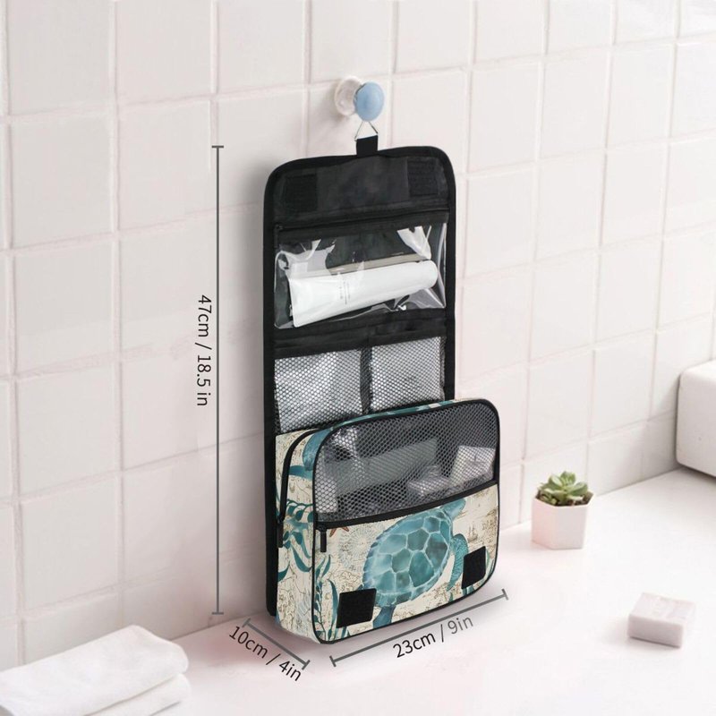 Hanging Travel Toiletry Bag Kit Makeup Case Cosmetics Organizer for Men Women (Sea Lives Turtle Coral)