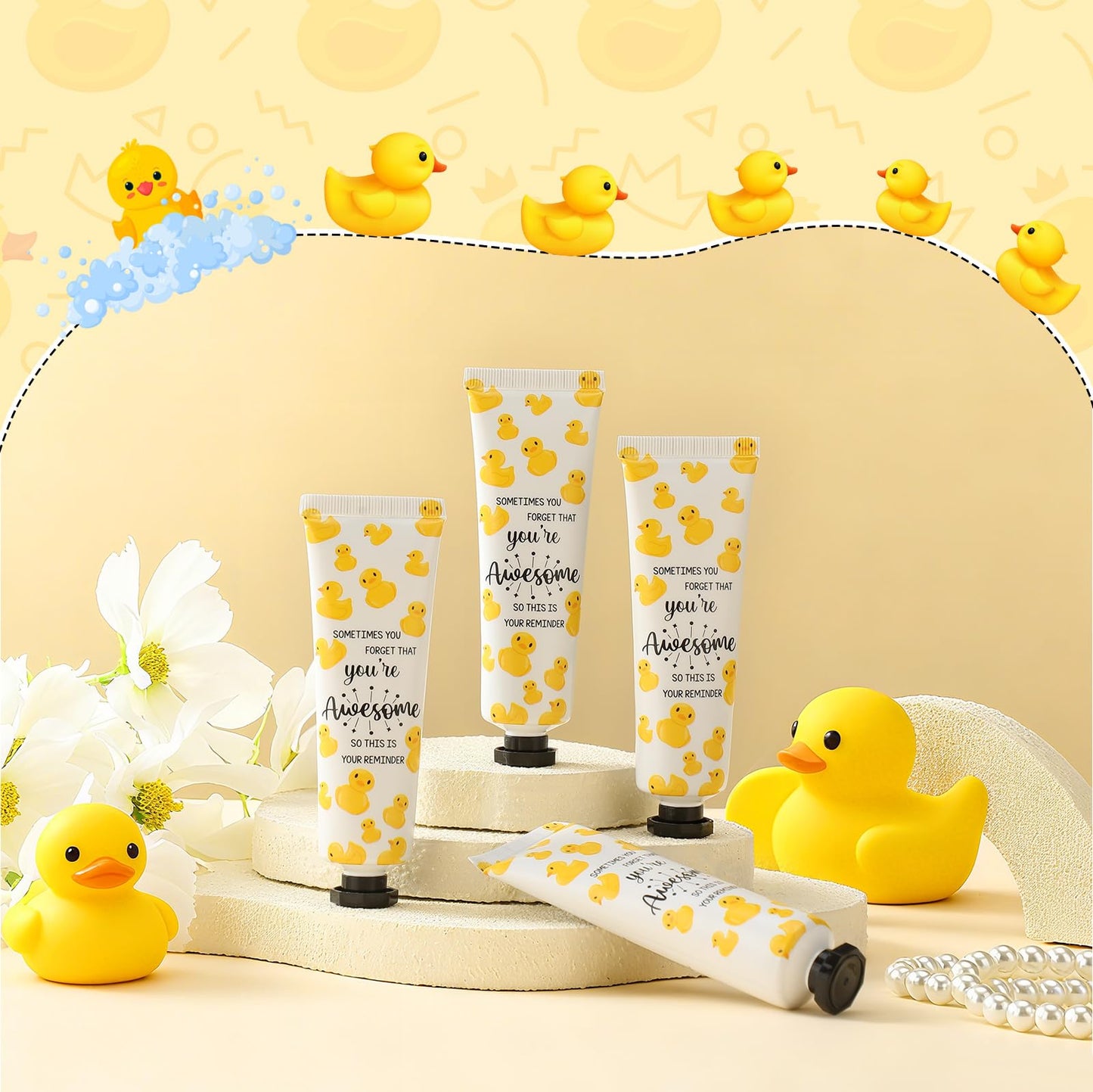 Dimsile 24 Pack Duck Party Favor Gifts Positive Hand Cream Bulk for Teacher Appreciation Coworker Team Employee Women Travel Size Mini Lotion Bulk Emotional Support Duck Goodie Bag Stuffer Gifts
