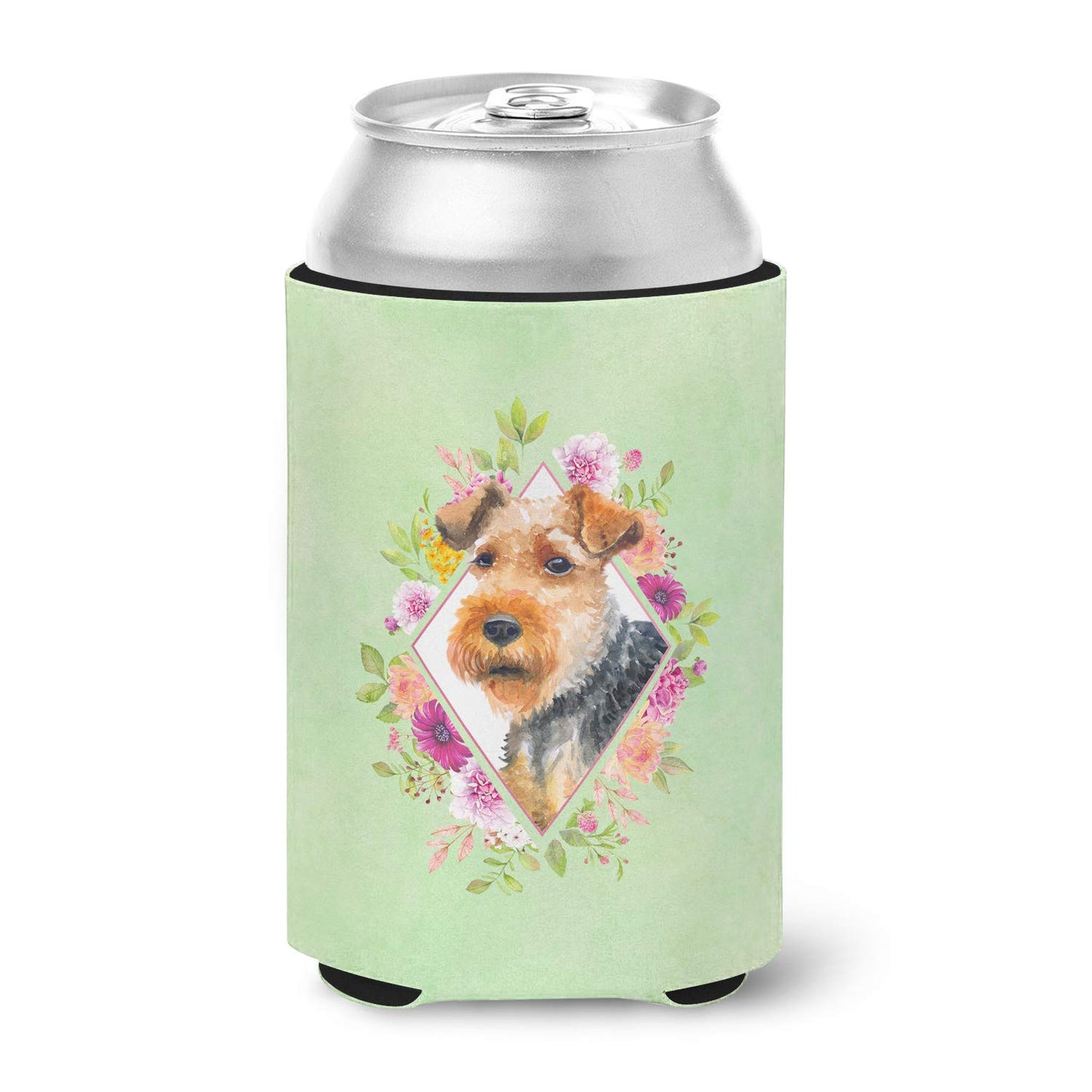 Caroline's Treasures CK4352CC Welsh Terrier Green Flowers Can or Bottle Hugger Cooler Washable Drink Sleeve Collapsible Beverage Insulated Holder, Can Hugger, Multicolor