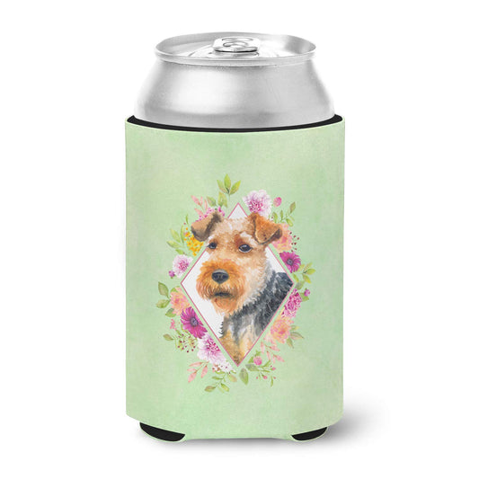 Caroline's Treasures CK4352CC Welsh Terrier Green Flowers Can or Bottle Hugger Cooler Washable Drink Sleeve Collapsible Beverage Insulated Holder, Can Hugger, Multicolor