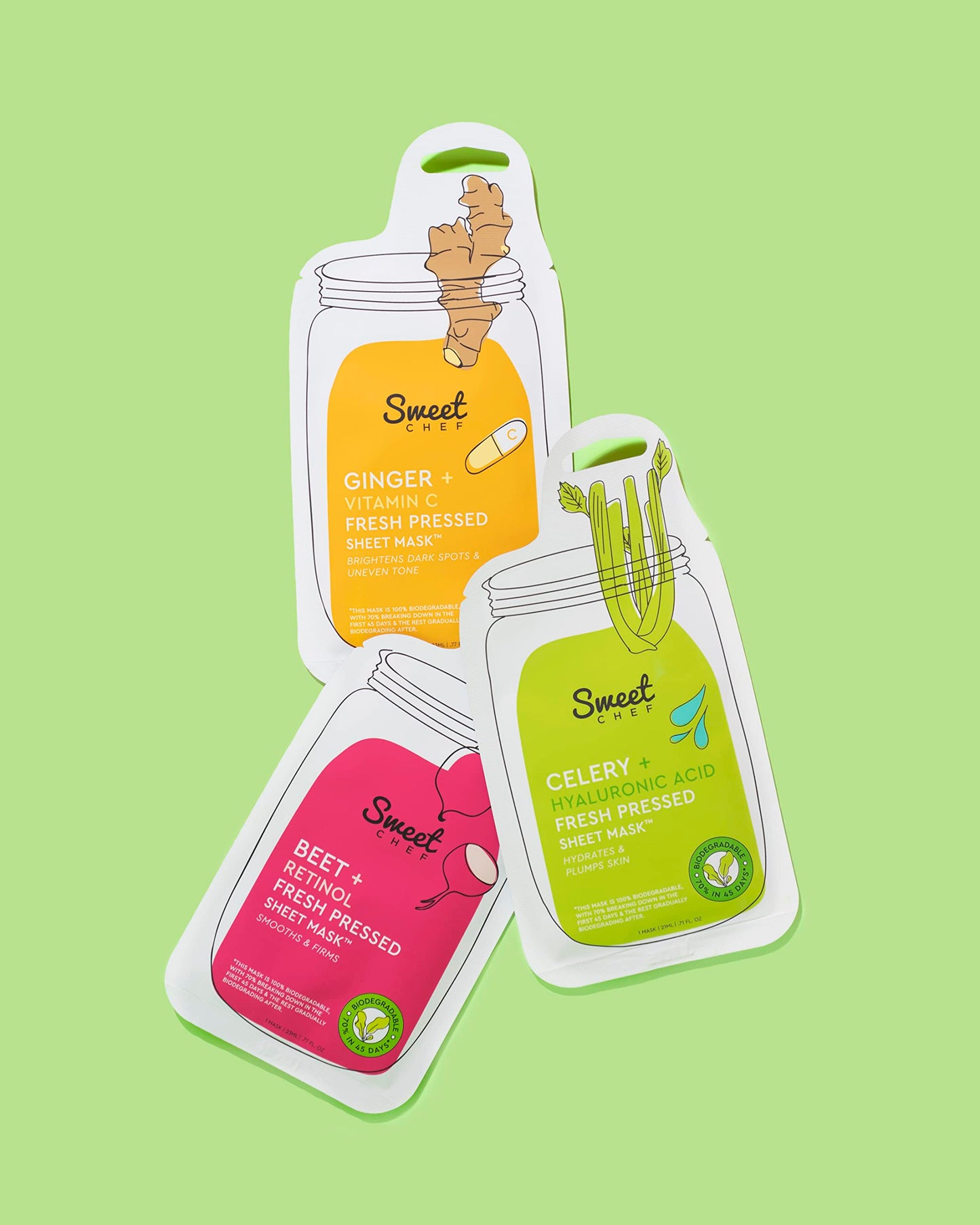 Sweet Chef Beet + Vitamin A Fresh Pressed Sheet Mask - Beet Extract Moisturizing Face Mask for Soft Smooth Skin + Pore Minimizing Antioxidant Vitamin A for Aging & Glowing Skin (Sheet Mask Pack of 5)