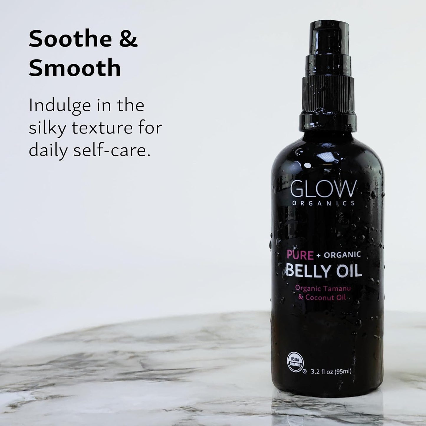 Glow Organics Belly Oil - Organic Pregnancy Skincare for Stretch Marks & Scars | Fast-Absorbing 95ml