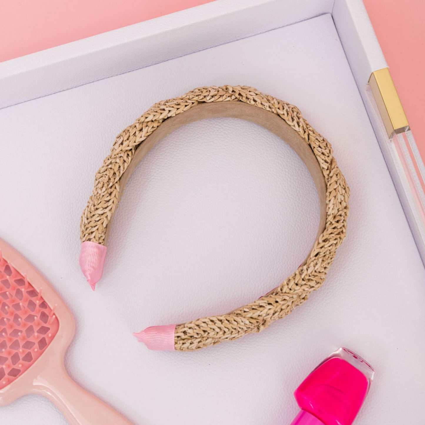 Lilly Pulitzer Braided Raffia Headband with Pink Trim