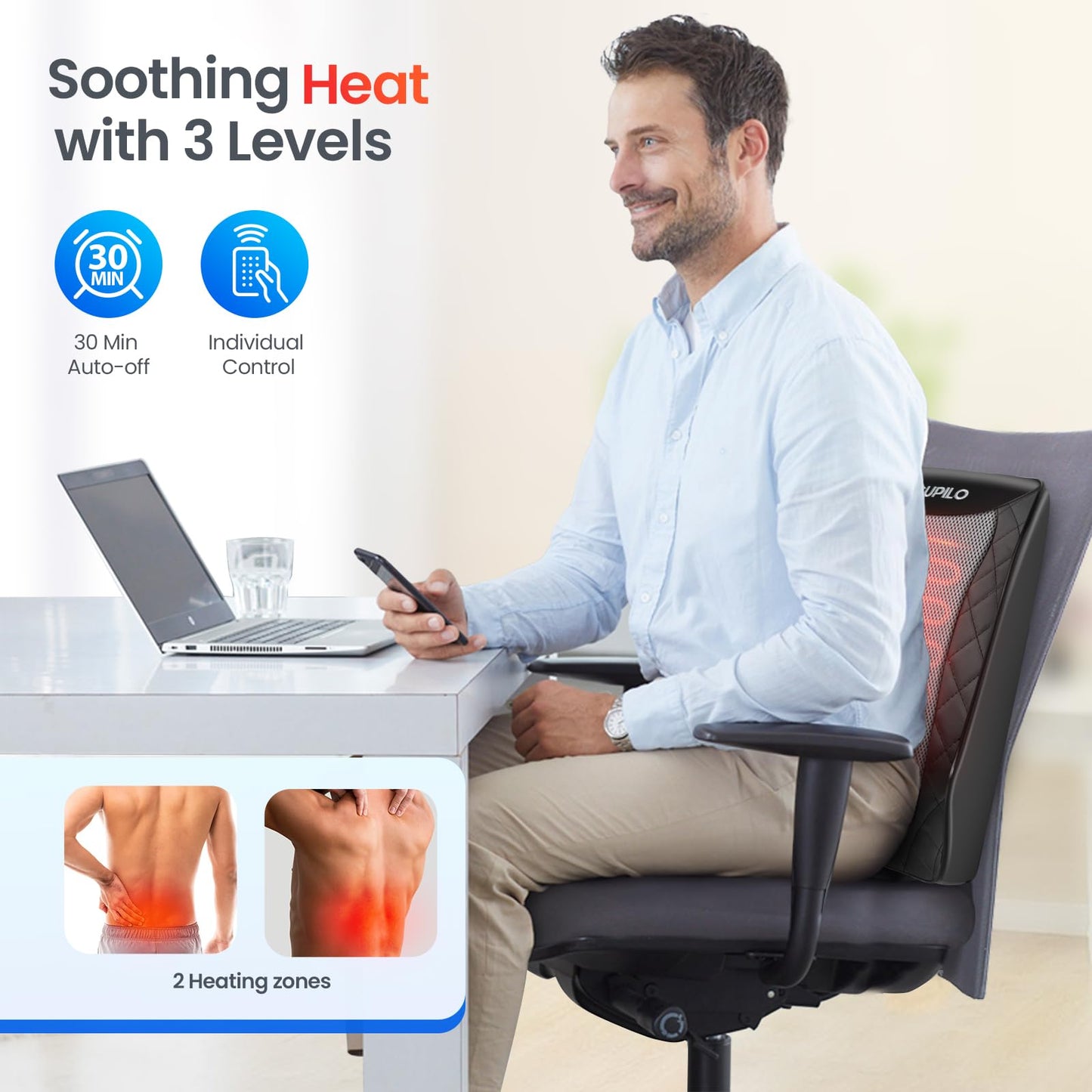 CuPiLo Back and Neck Massager, FSA Eligible HSA Store Massager for Pain Relief Deep Tissue, Heated Massage with Vibration, Massage Pillow for Neck, Back, Shoulder, Leg, Fathers Day Dad Gifts for Men