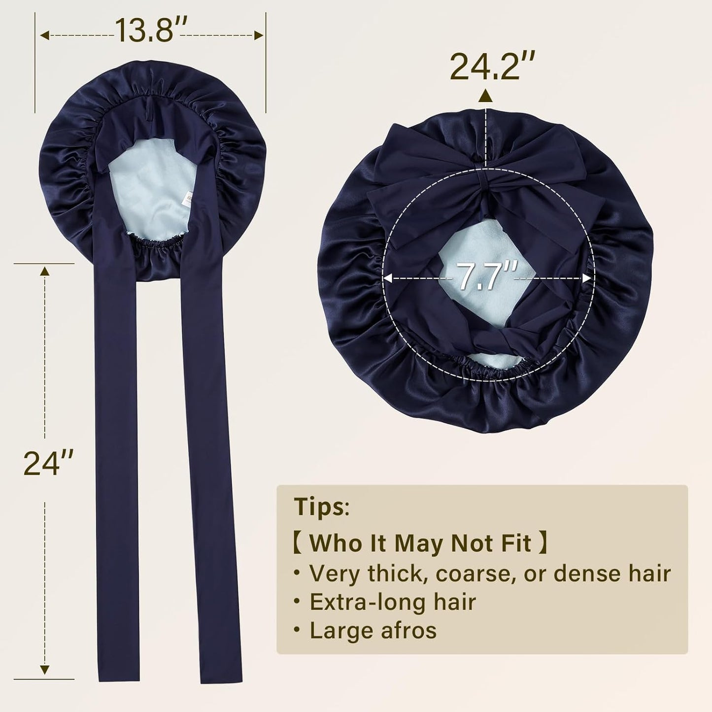 ZIMASILK 100% Mulberry Silk Bonnet - Double Layer Hair Wrap for Long Hair | Navy Blue