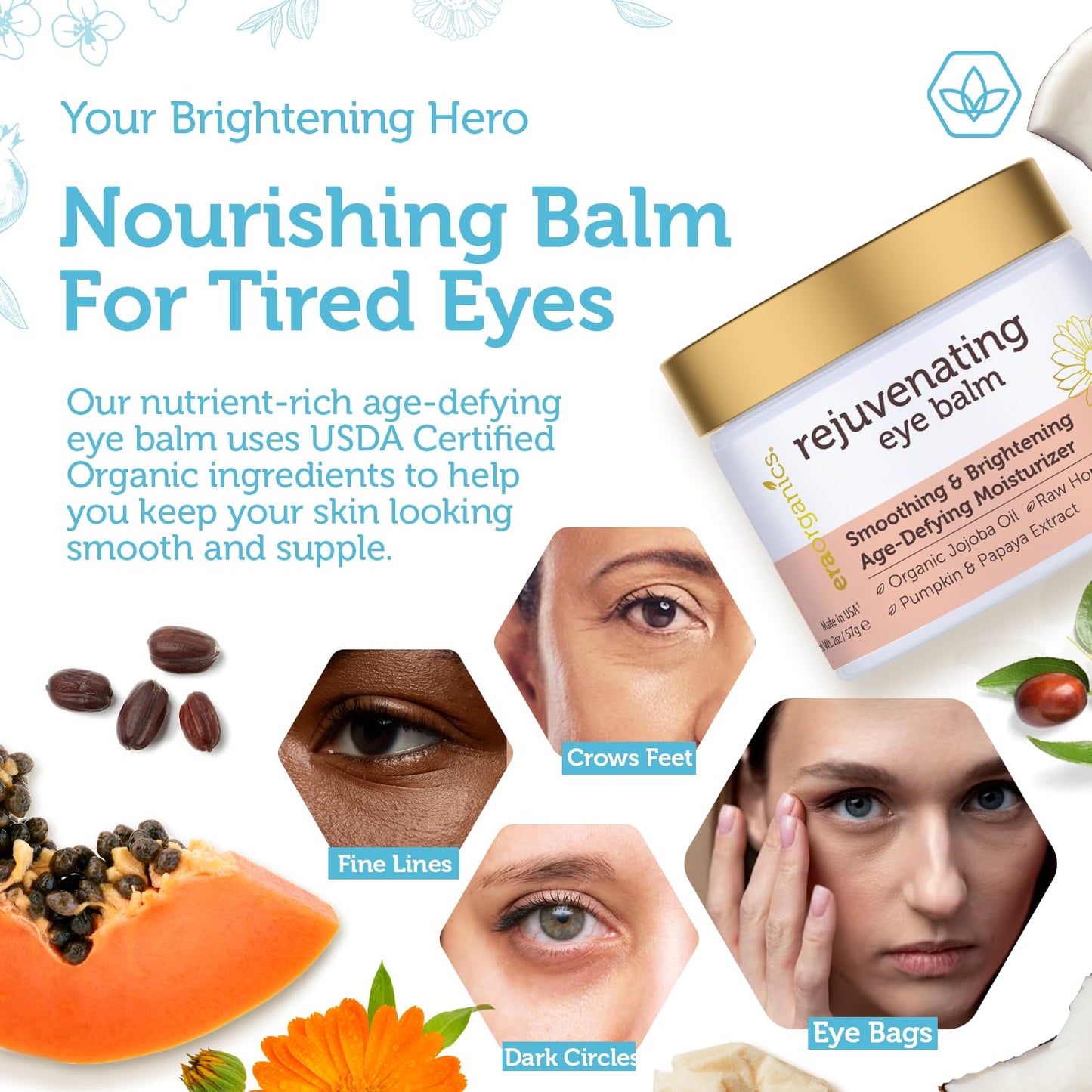 Vitamin C Face Cream & Organic Eye Balm | Nourishing Anti-Aging Formula for Fine Lines & Puffiness - Made in USA, Safe for Sensitive Skin