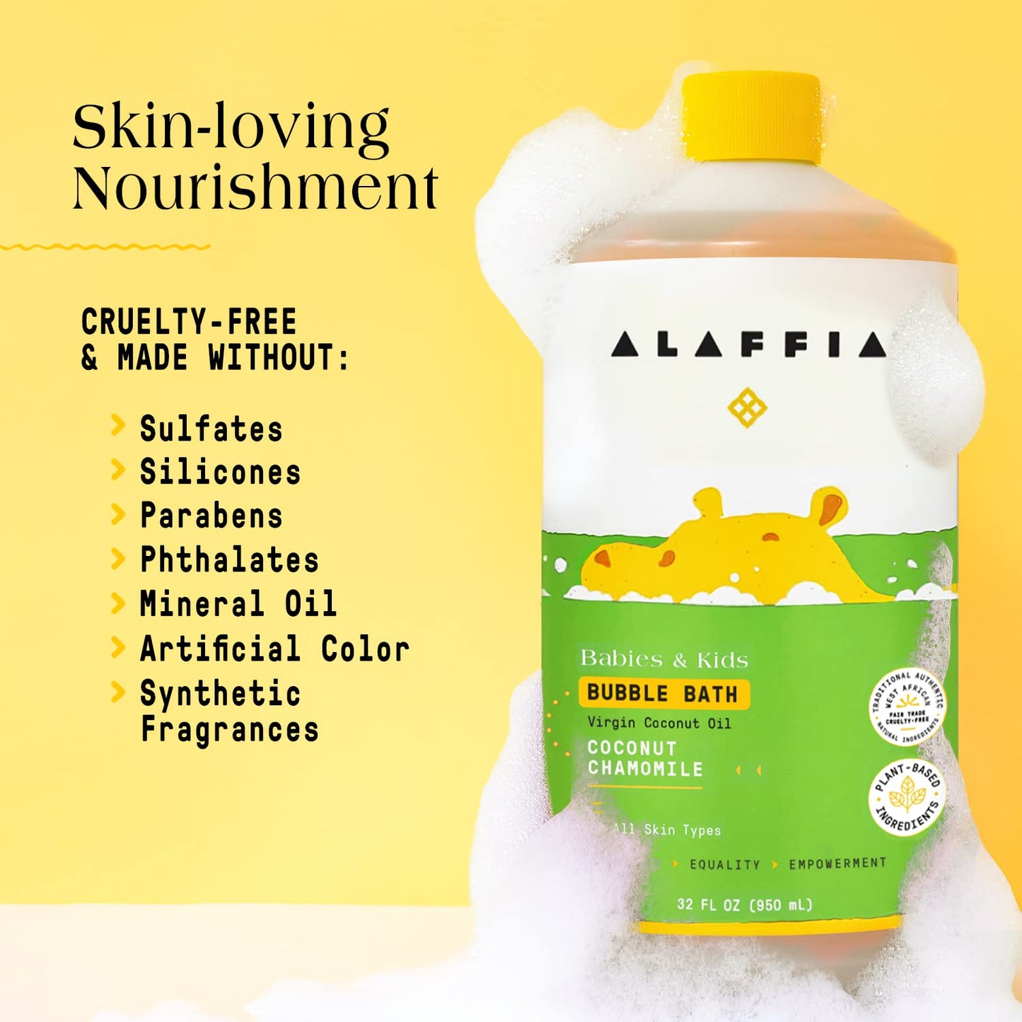 Alaffia Bubble Bath for Babies & Kids, Coconut Chamomile 2-Pack – Long-Lasting, Moisture-Rich Bubbles with Coconut Oil, 32 Fl Oz Ea