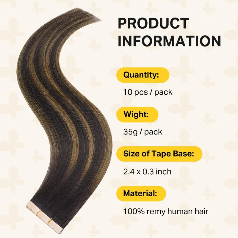 DOORES Tape in Hair Extensions, 10pcs 35g 18 Inch Balayage Dark Brown to Chestnut Brown Mini Tape Weft Extensions Invisible Remy Real Human Hair DIY Seamless Flexible Wear Silky Straight