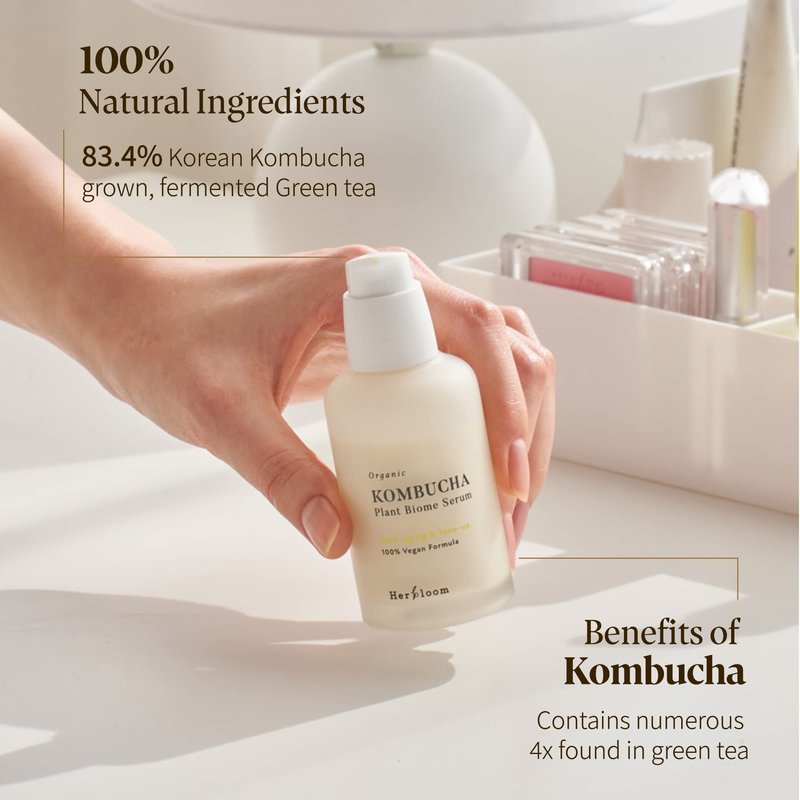 Herbloom Organic Kombucha Biome Serum - Deep Moisturizing and Hydrating Serum, Ceramide and Triple Hyaluronic Acid, Non Sticky, Korean Essence, Vegan - 1.69 fl.oz.