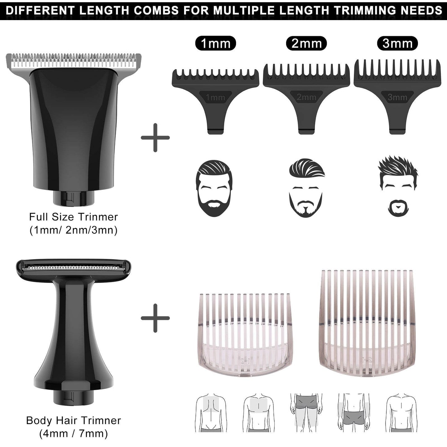 DoCatop Back Shaver for Men, 5-in-1 Electric Back Hair Removal Razor with Adjustable Extension Handle, Body Hair Trimmer Grooming Kit for Wet or Dry Shaving