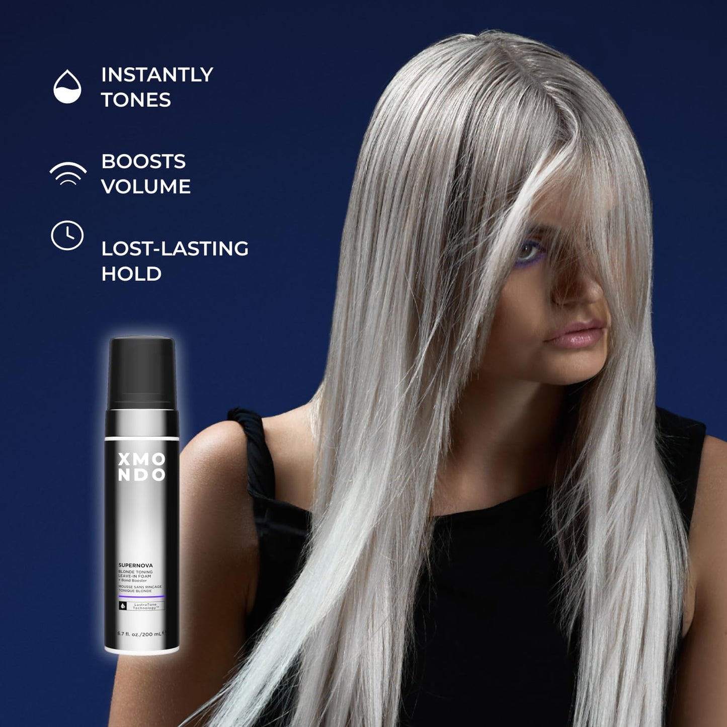XMONDO Hair Supernova Blonde Toning Leave-In Foam, Vegan Formula Hair Toner Foam for Reducing Brassy and Yellow Tones on Blonde, Highlighted, and Gray Colors, 6.7 Fl. Oz