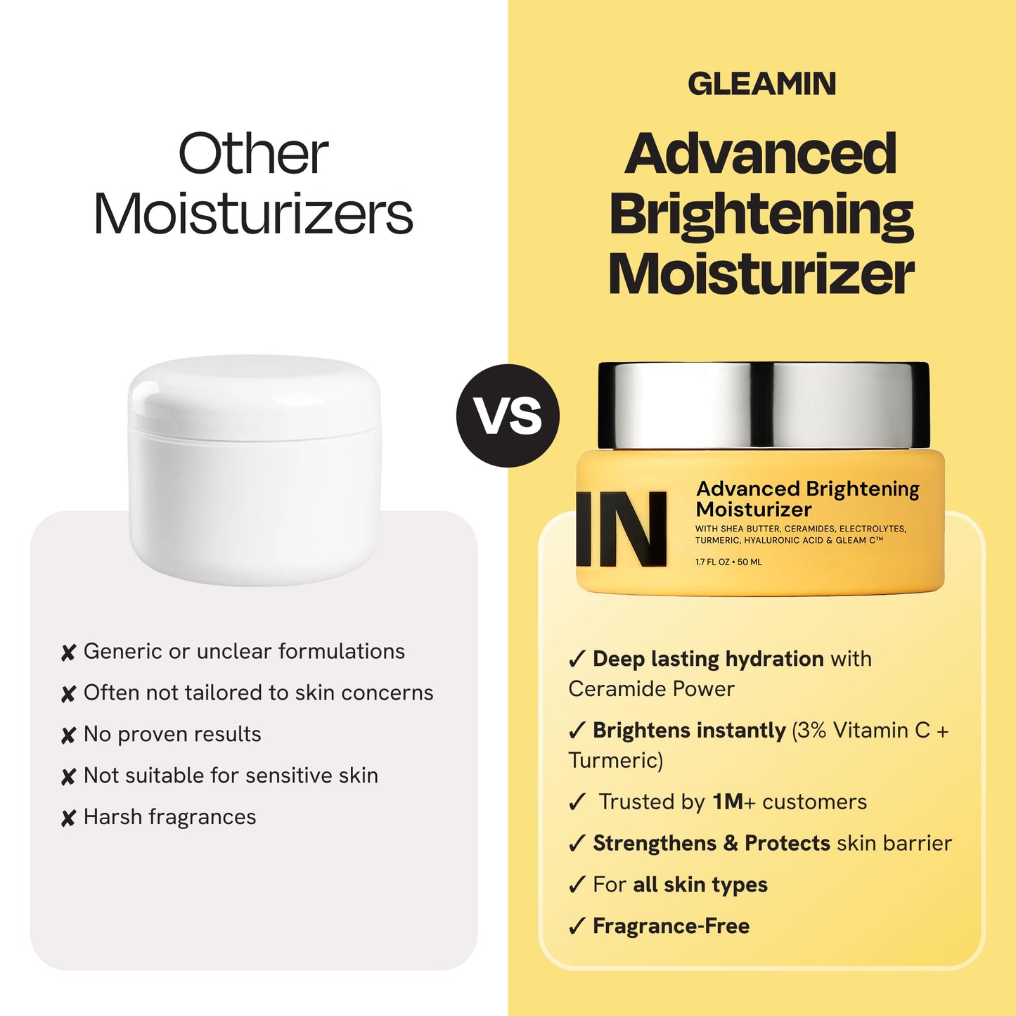 Gleamin Advanced Brightening Moisturizer 1.7fl oz Facial Cream, Shea Butter