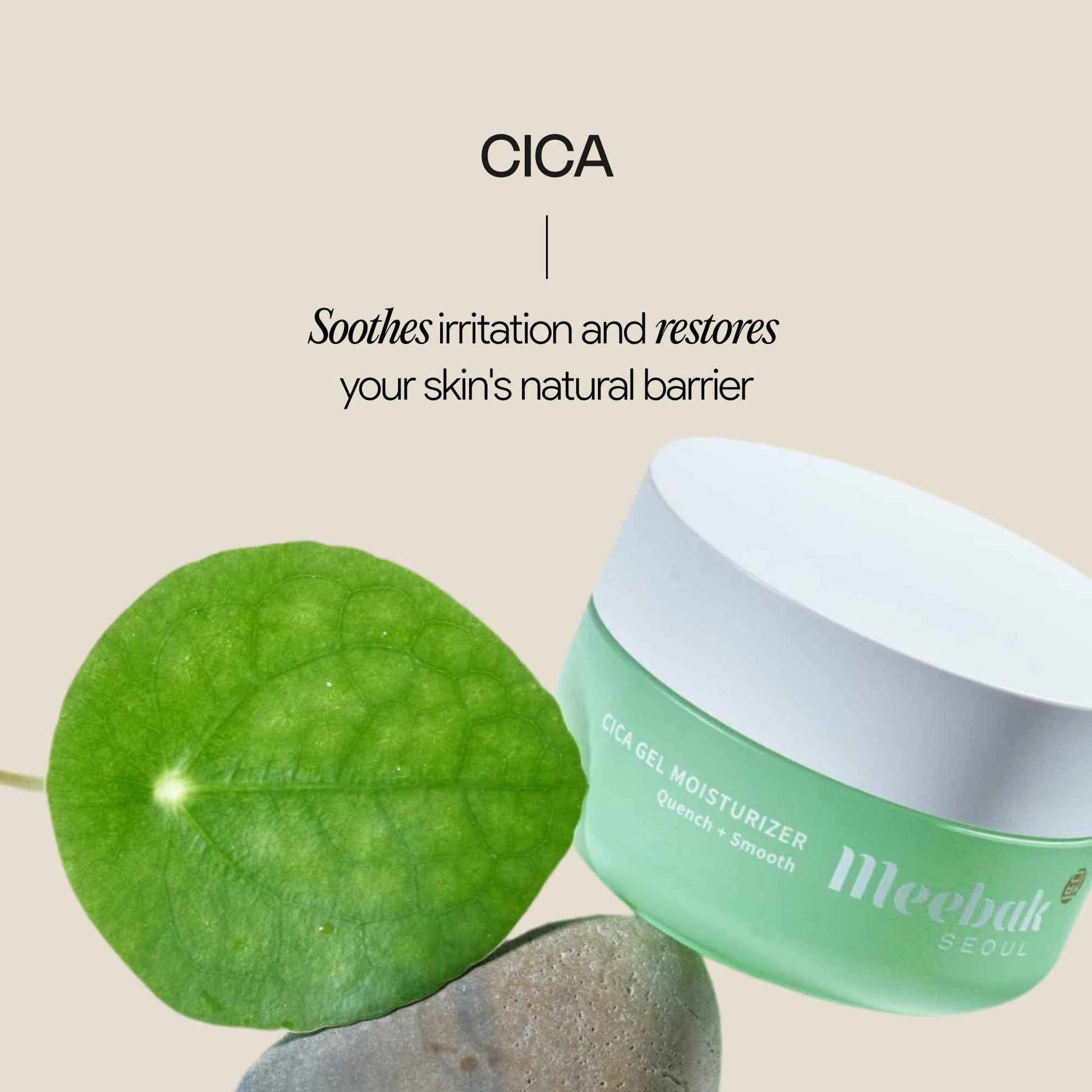 Meebak Cica Gel Face Moisturizer | Lightweight Hydrating Water Cream with Hyaluronic Acid & Vegan Collagen | Fast-Absorbing, Cooling Gel for All-Day Hydration & Glass Skin | Korean Skin Care