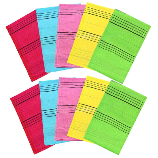 NOPIGO Premium Large Size Korean Asian Exfoliating Bath Washcloth Mitt for Remove Dead Skin.Exfoliating Body Scrubber.Exfoliating Gloves for Body Scrub (5color-2Red 2Blue 2Pink 2Yellow 2Green-10pcs)