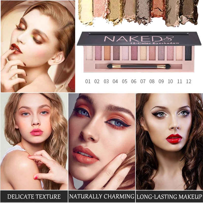 Sulily 12 Colors Naked Eyeshadow Palette Kit, Nude Matte Shimmer Smokey Glitter Pigment Eye Shadow Palettes, Professional Waterproof Makeup Palettes, Eye Shadow Gifts for Women