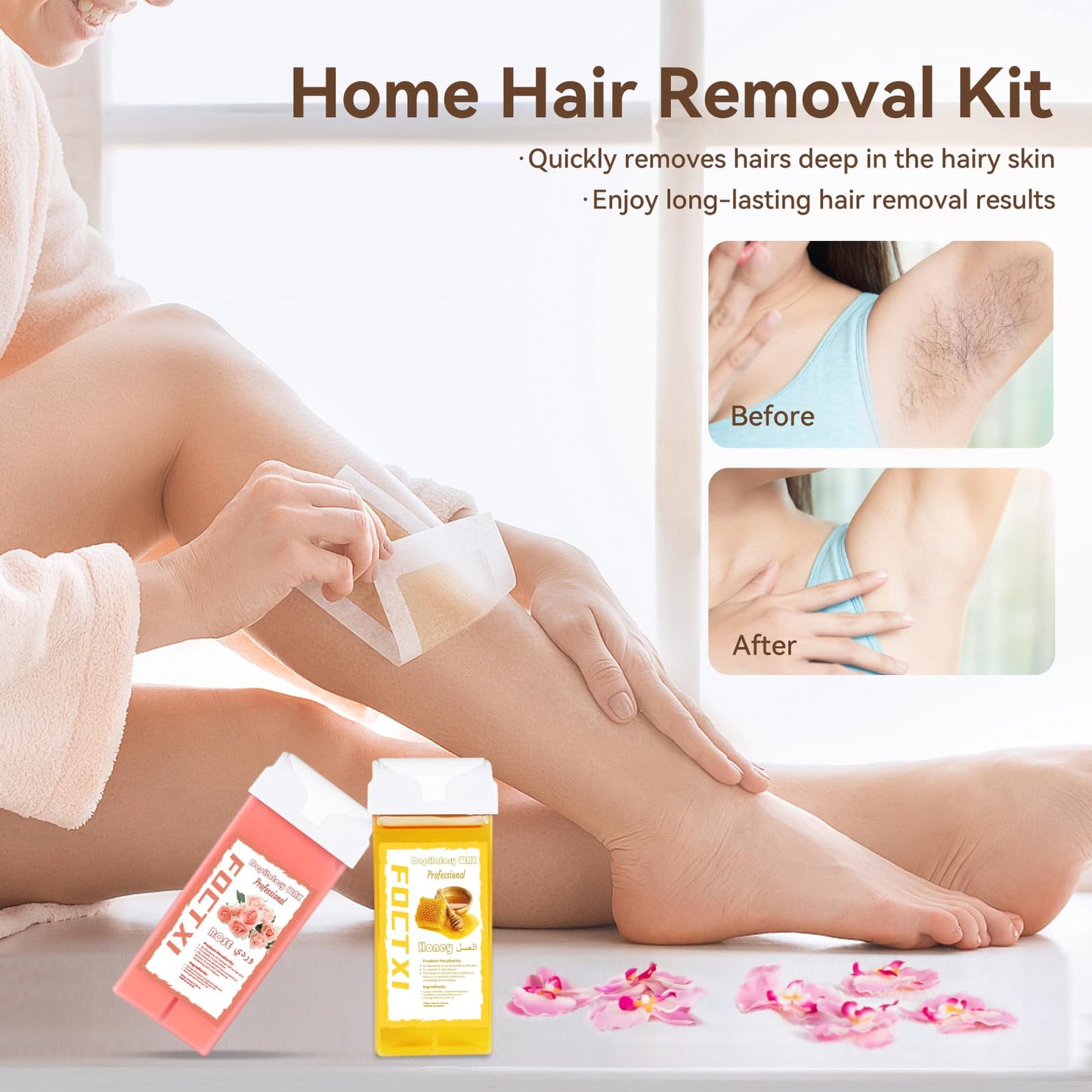 FOCTXI Roller Waxing Kit for Women's Sensitive Skin, 2 Ounce, Hair Removal for Legs