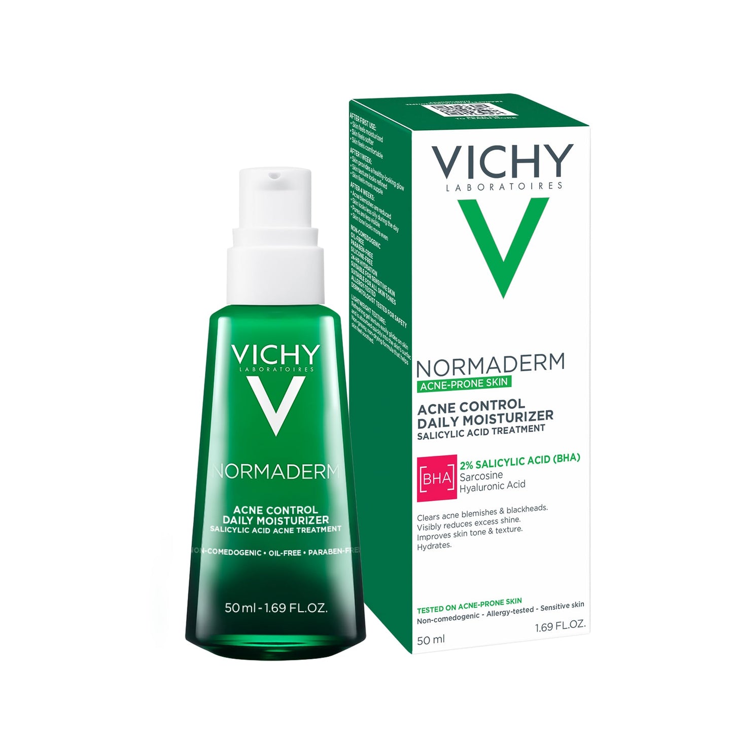 VICHY Normaderm Acne Control Daily Moisturizer,Oil Free Acne Moisturizer For Face,Max Strength 2% Salicylic Acid + Hyaluronic Acid +Vitamin C,Targets Blackheads, Blemishes & Enlarged Pores(Pack of 2)