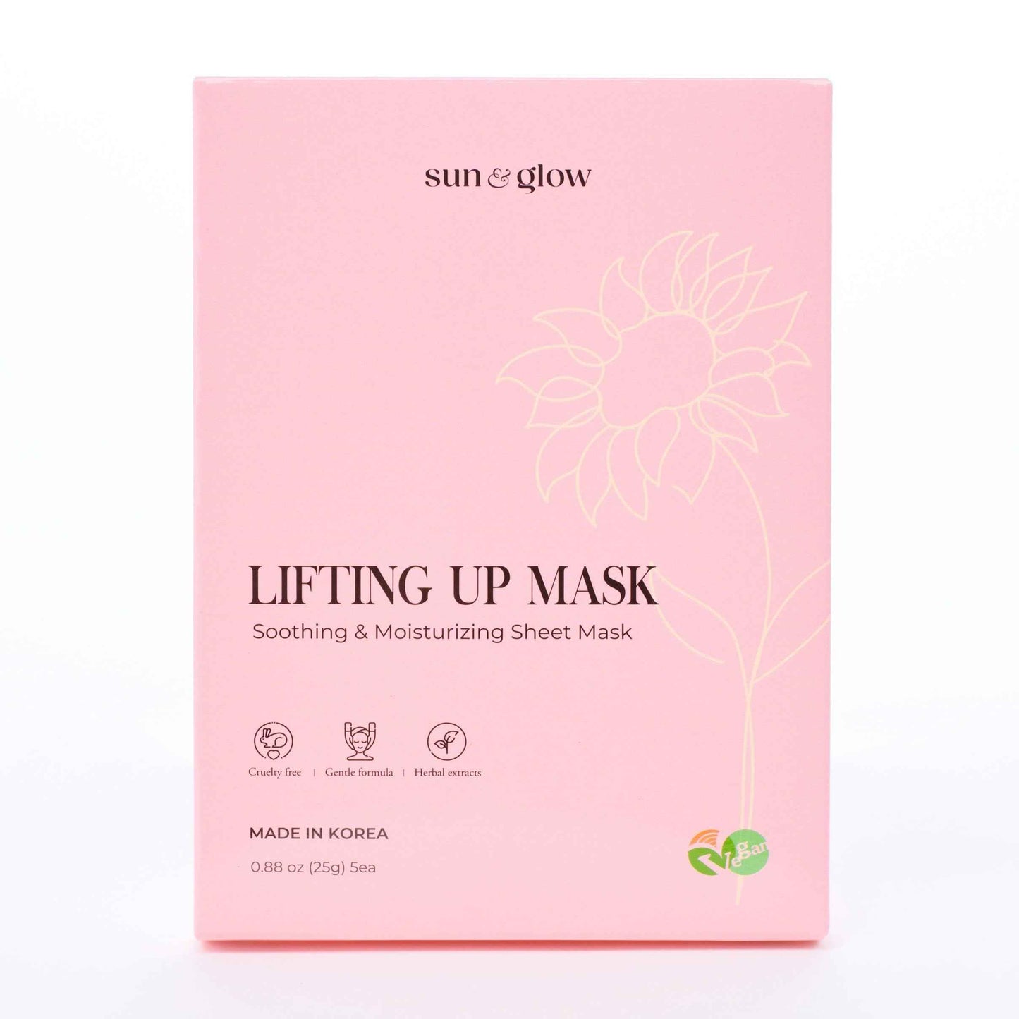 SUN & GLOW VEGAN LIFTING UP MASK Featuring a blend of Herbal Ingredients and Components Soothing and Moisturizing Sensitive Skin Korean Skincare Home Care Skincare Mask (0.88oz 25g 5Packs)