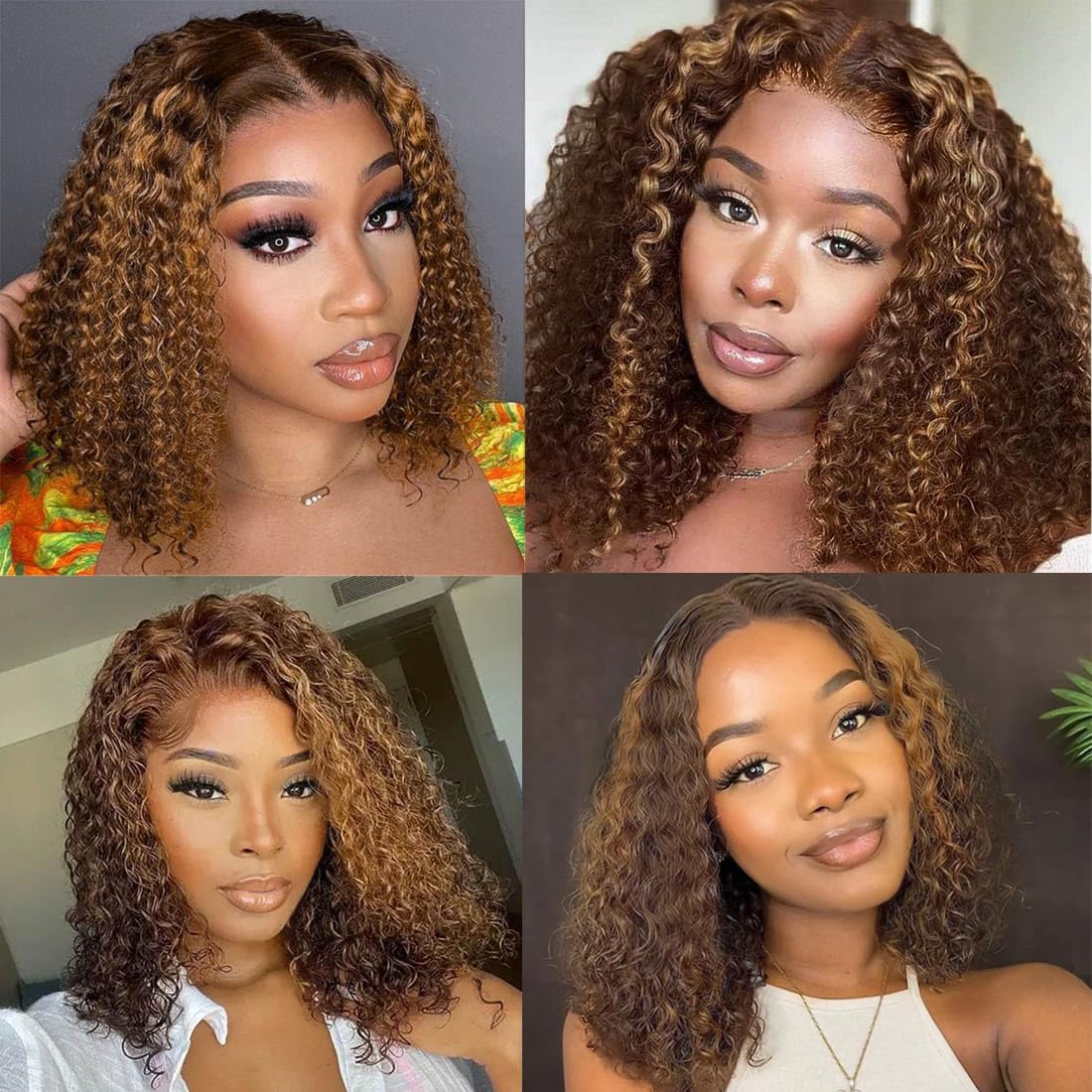 virginess Wear and Go Glueless Wigs Human Hair Pre Plucked Pre Cut Highlight 4/27 Deep Wave Wig for Black Women Human Hair Bob Wig with Elastic Band Upgraded 4x4 Lace Closure Wigs (8Inch)