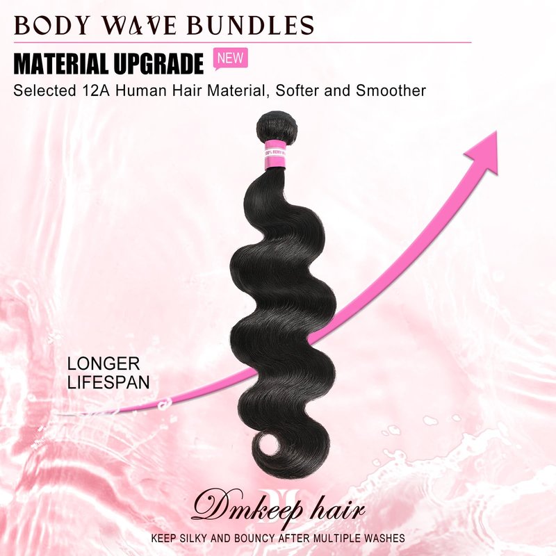 DMKEEP 12A Human Hair Bundles 22 Inch Body Wave Bundles Human Hair 100% Unprocessed Brazilian Raw Virgin Hair Single Bundle Quick Weave Human Hair Extensions Natural Color
