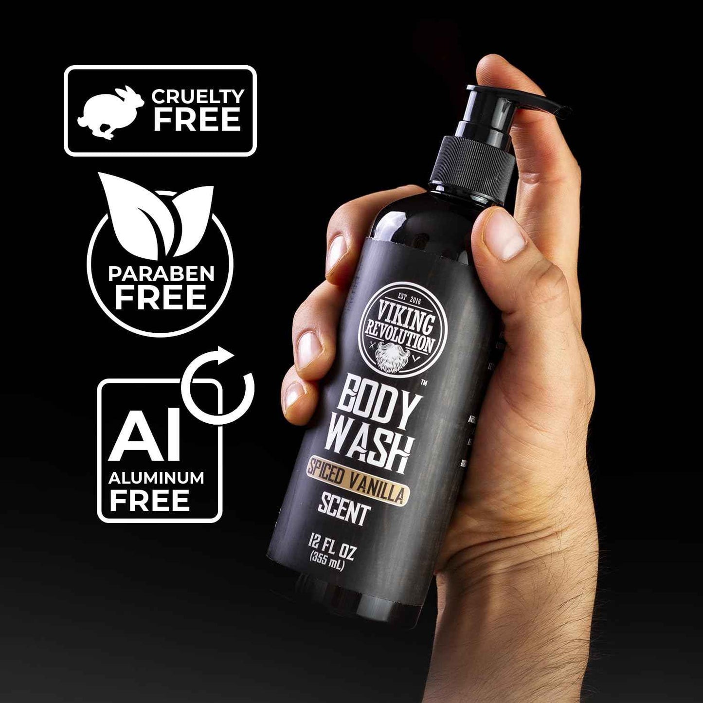 Viking Revolution Men's Body Wash - Spiced Vanilla Mens Body Wash - Mens Natural Body Wash for Men with Vitamin E and Rosemary Oil - Shower Gel Body Wash Men (12 Fl Oz, Pack of 2)