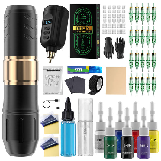 Tattoo Gun Kit - Wireless Tattoo Machine Kit with 1500mAh Batteries, 20 Tattoo Cartridge Needles,7 Colors Tattoo Ink,Full Tattoo Supplies for Beginners and Artists