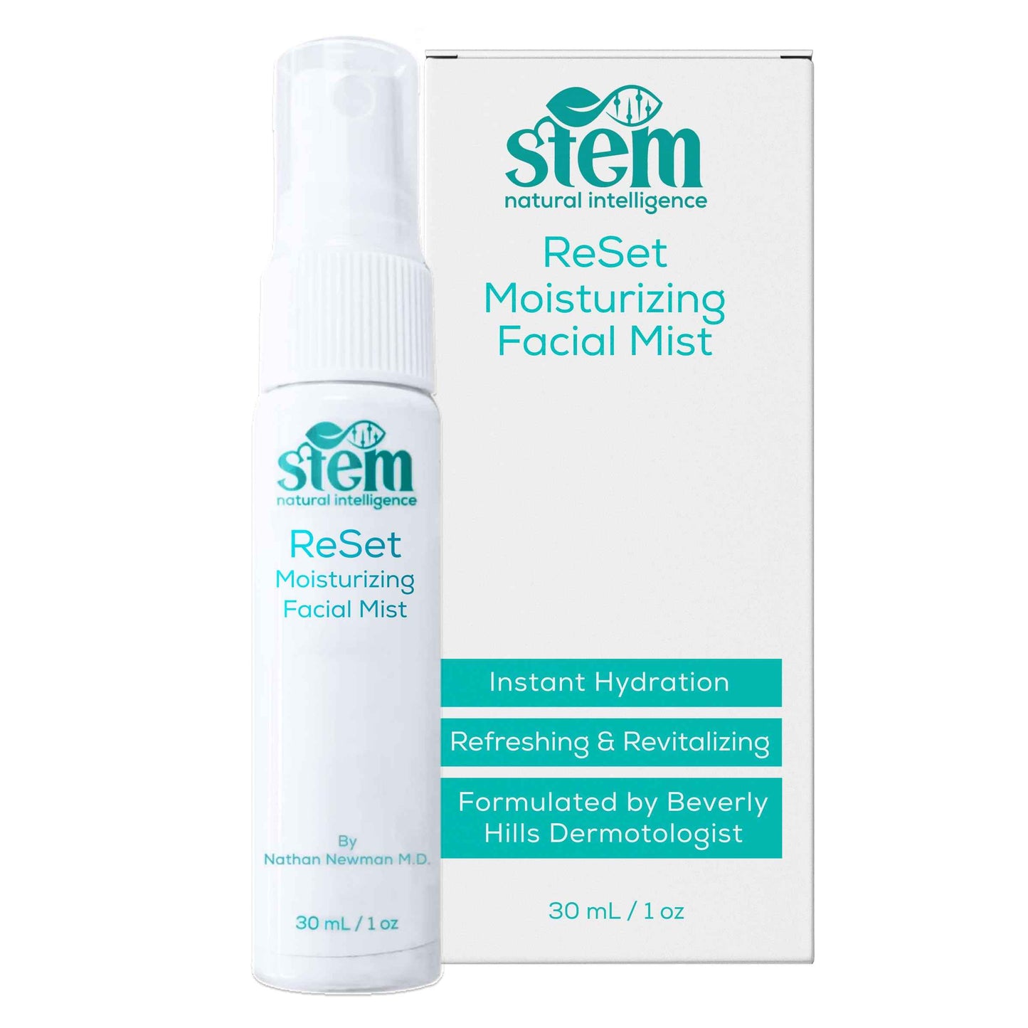 STEM Natural Intelligence ReSet Moisturizing Facial Spray, Setting Spray for Makeup, Makeup Setting Spray for Luxury Skin Care, Face Moisturizer for Women, Finishing Spray for Makeup, 1 oz