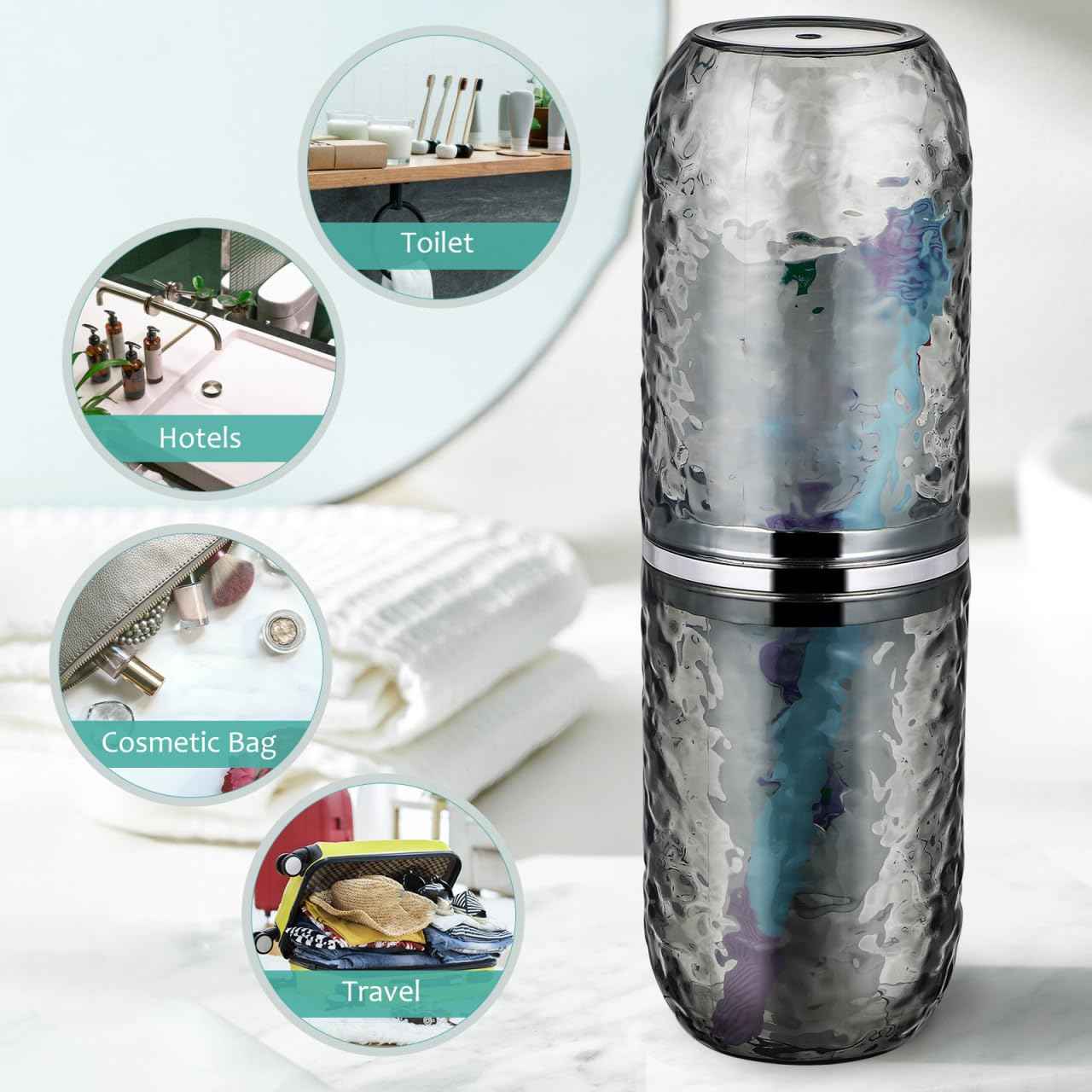 2PCS Travel Toothbrush Case with Cover, Portable Toothbrush Holder Cup Storage Container Dustproof Toothbrush Case for Bathroom Trip School Camping (Clear & Grey)