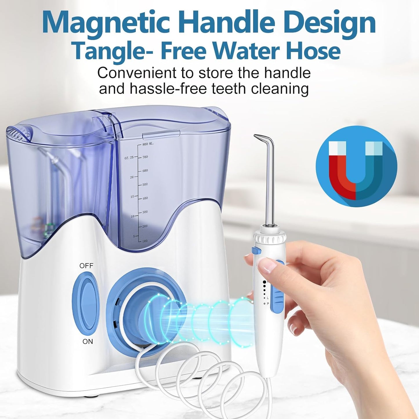 H2ofloss Dental Water Flosser - Professional Oral Irrigator with 12 Tips & 800ml Capacity | Quiet Design