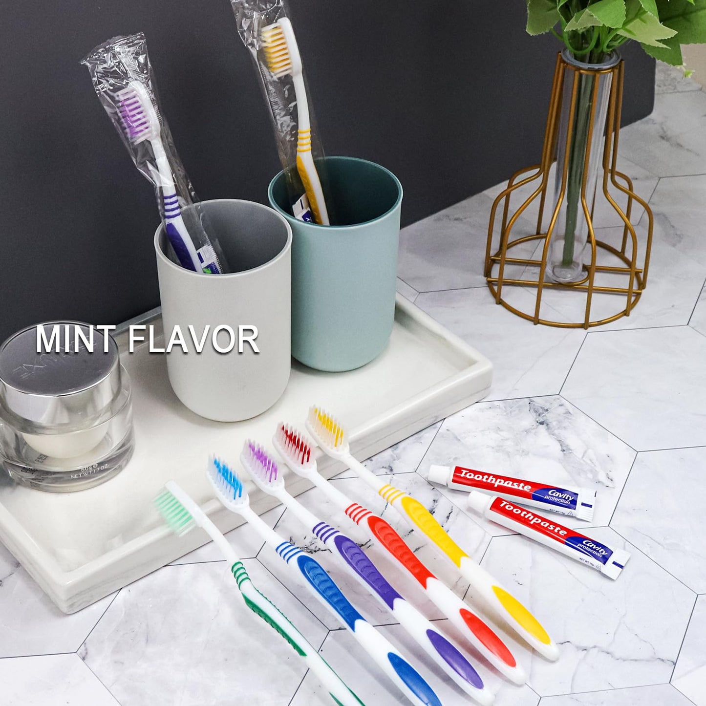 SLequipo Pack of 50 Disposable Toothbrushes with Toothpaste Individually Wrapped, 10g Travel Toothpaste Single Use Manual Toothbrush Kit for Guests Travel Hotel Nursing (50 pcs,5 Colors)