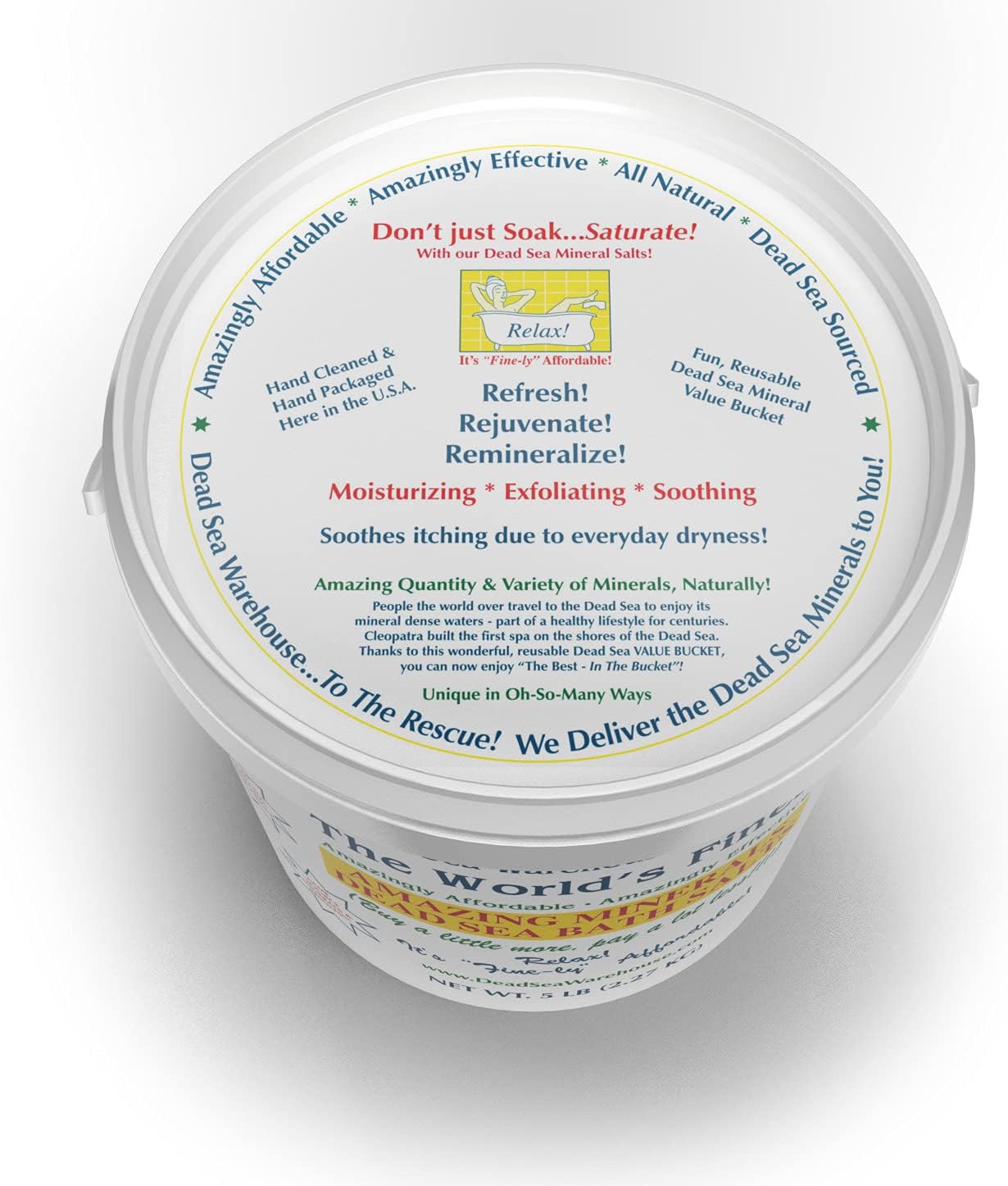 Dead Sea Bath Salts - 100% Mineral Therapeutic Formula for Detox & Moisturizing | Unscented 5 lbs