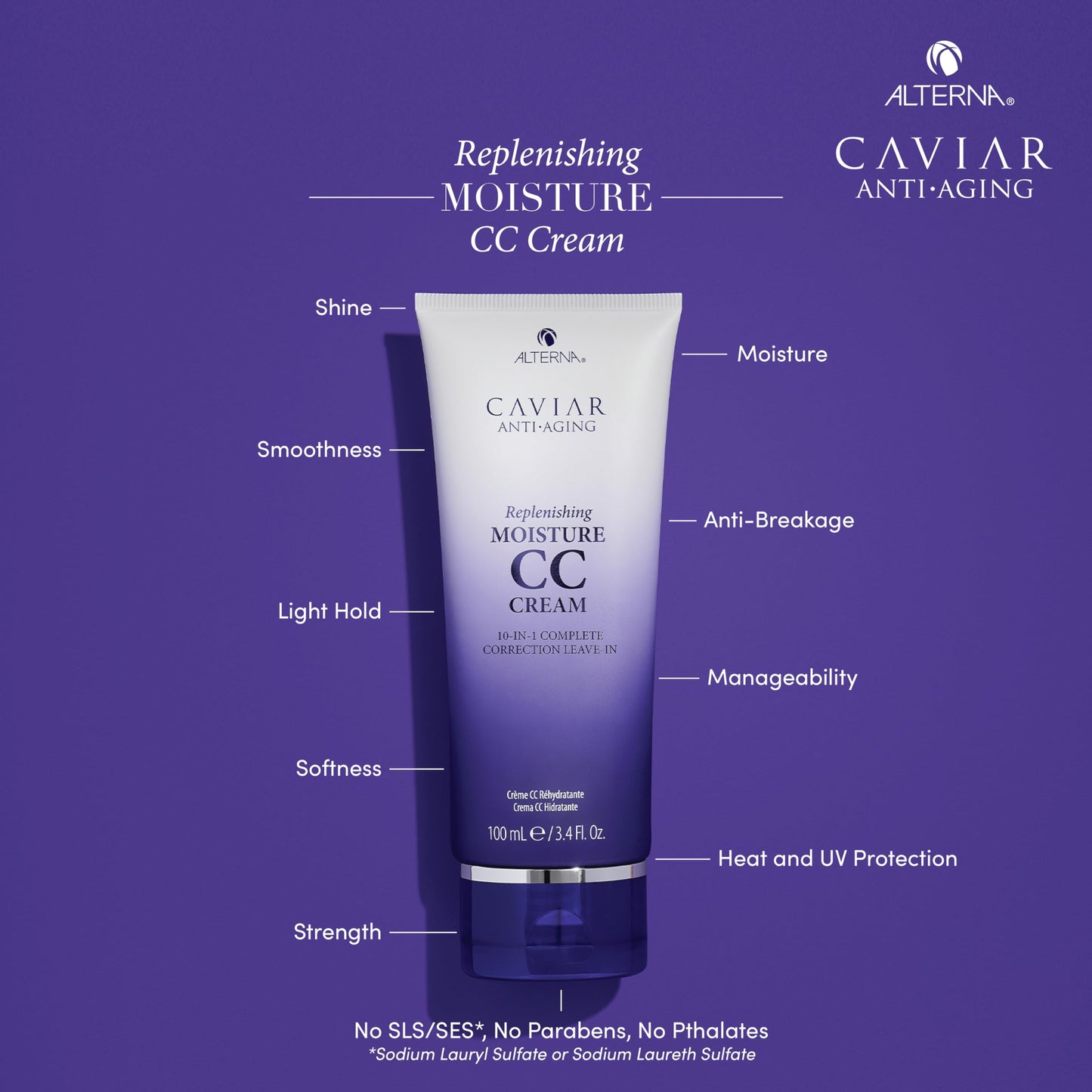 Alterna Haircare CAVIAR Anti-Aging Replenishing Moisture CC Cream, 3.4 Fl Oz |10-in-1 Hair Protection & Treatment Cream | Nourishes, Restores & Hydrates