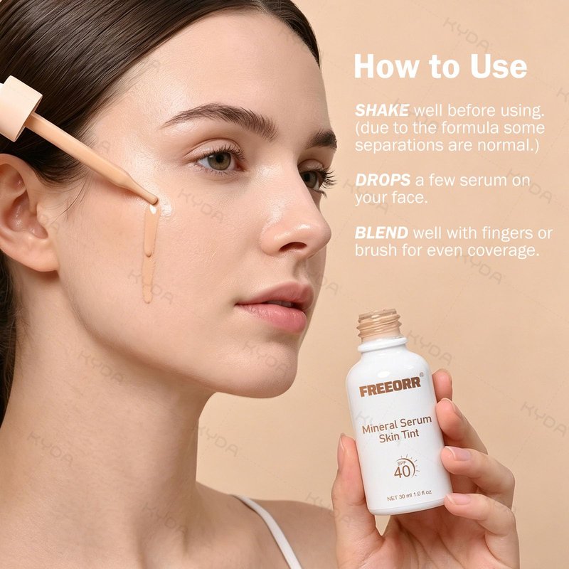 KYDA Skin Tint with SPF 40, Tinted Mineral Sunscreen Serum with Zinc Oxide,Tinted SPF Serum Foundation,Long Lasting Buildable Coverage like Foundation-1 Fl Oz, Natural Beige