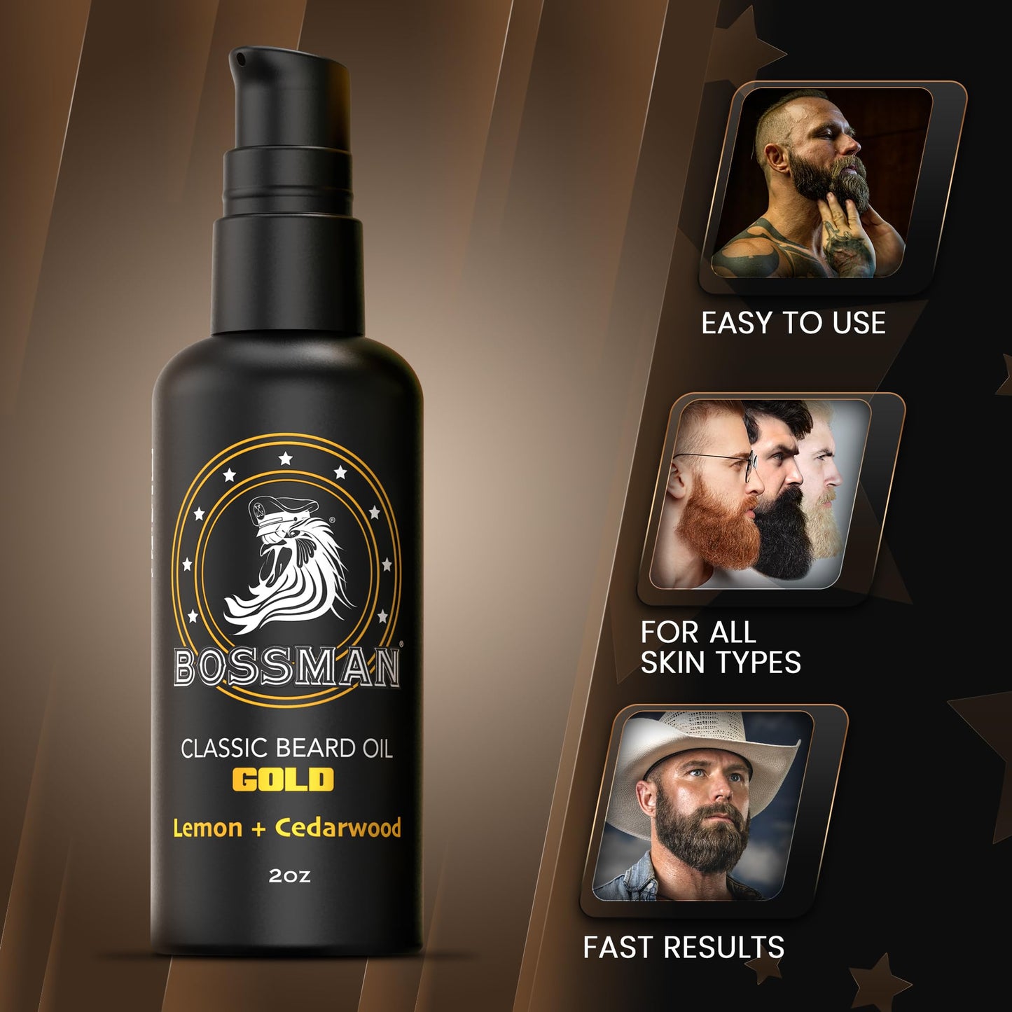 Bossman Organic Mustache & Beard Oil for Men, 2 oz – Natural Beard Moisturizer with Jojoba, Argan & Avocado Oils