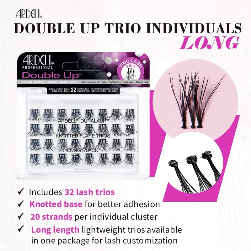 Ardell Double Up Trio Individual Lashes - Long Black DIY Lash Clusters | Customizable Eyelash Extensions, 4 Pack