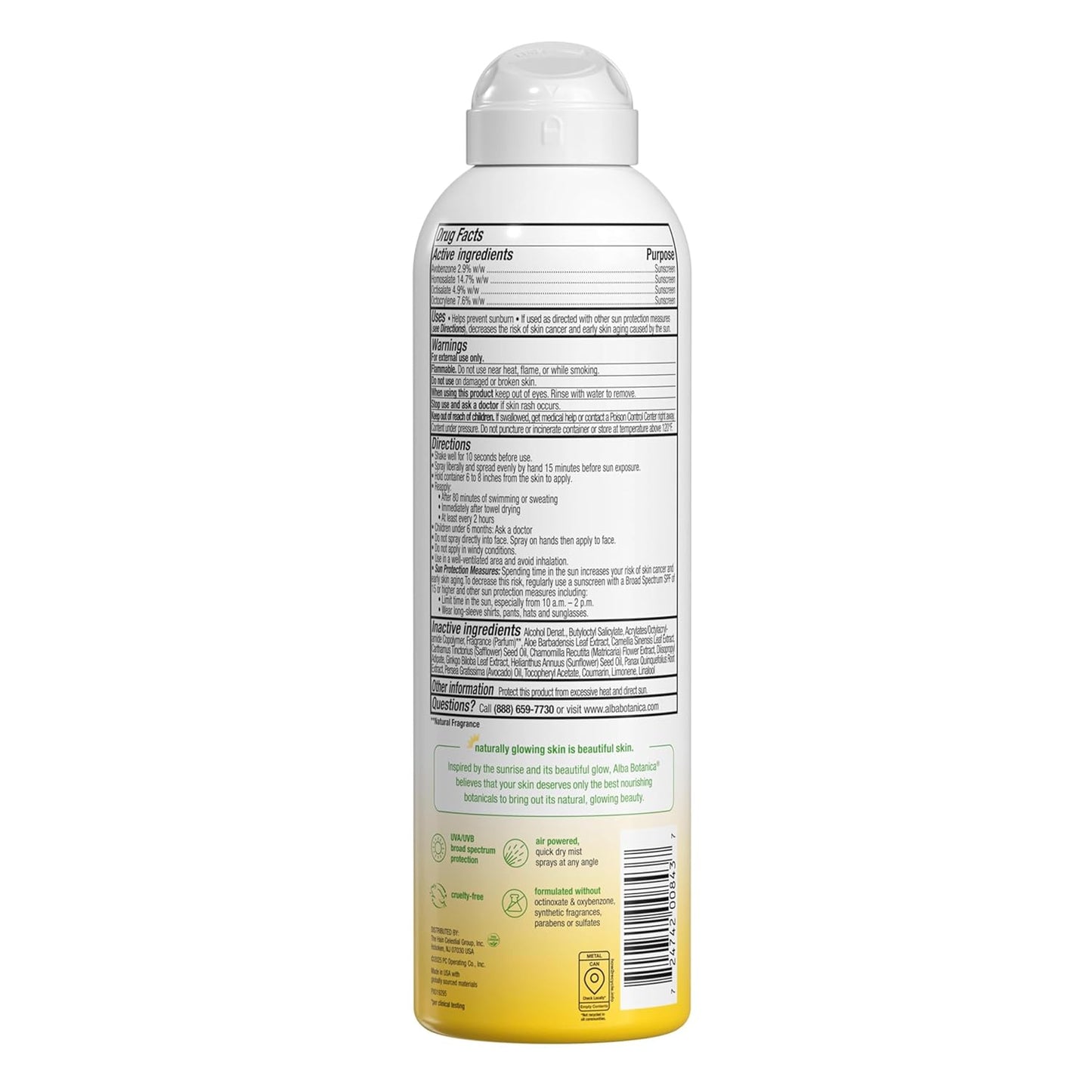 Alba Botanica Hydrating Sunscreen Spray - SPF 50 Broad Spectrum, Water Resistant, Hypoallergenic | 5 Fl. Oz