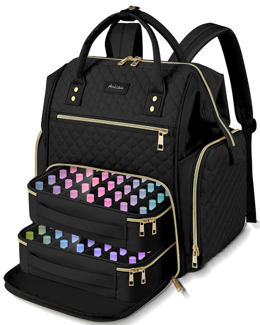 Awlcaw Large Nail Polish Organizer Bag Backpack Holds 70+ Bottles(15ml/0.5 fl.oz) UV Nail Lamp,Nail Organizers and Storage with 2 Removable Pouches Fits Nail Tool,Gift for Manicurist，Black