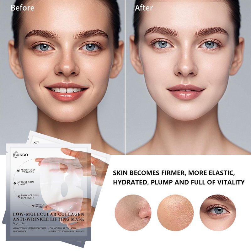 Sokgo Low Molecular Weight Collagen Overnight Hydrogel Mask, Enhances Skin Elasticity, Reduces Pores, Transforms from White to Transparent Upon Absorption Skin Care Treatment，