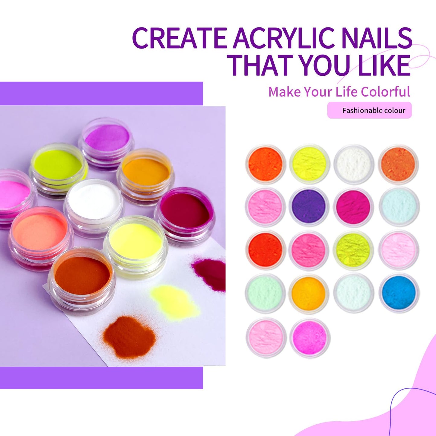 SULLMAR Nail Acrylic Powder Set 18 Colors DIY Nail Art Glitters Acrylic for Nails Sparkling Acrylic Nails Great for Home Manicure Sugar Powder for Nail Art Supplies
