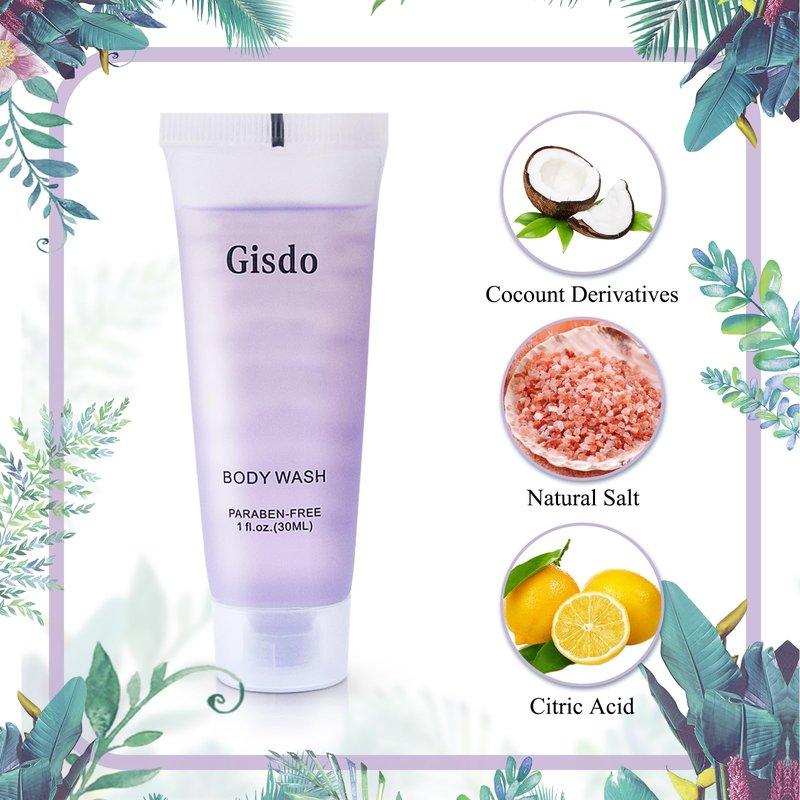 Gisdo Travel Size Body Wash Bulk (1 fl oz, 50 Pack), Refreshing Hotel Body Wash, Mini and Small Size Shower Gel, Guest Hotel Toiletries in Bulk