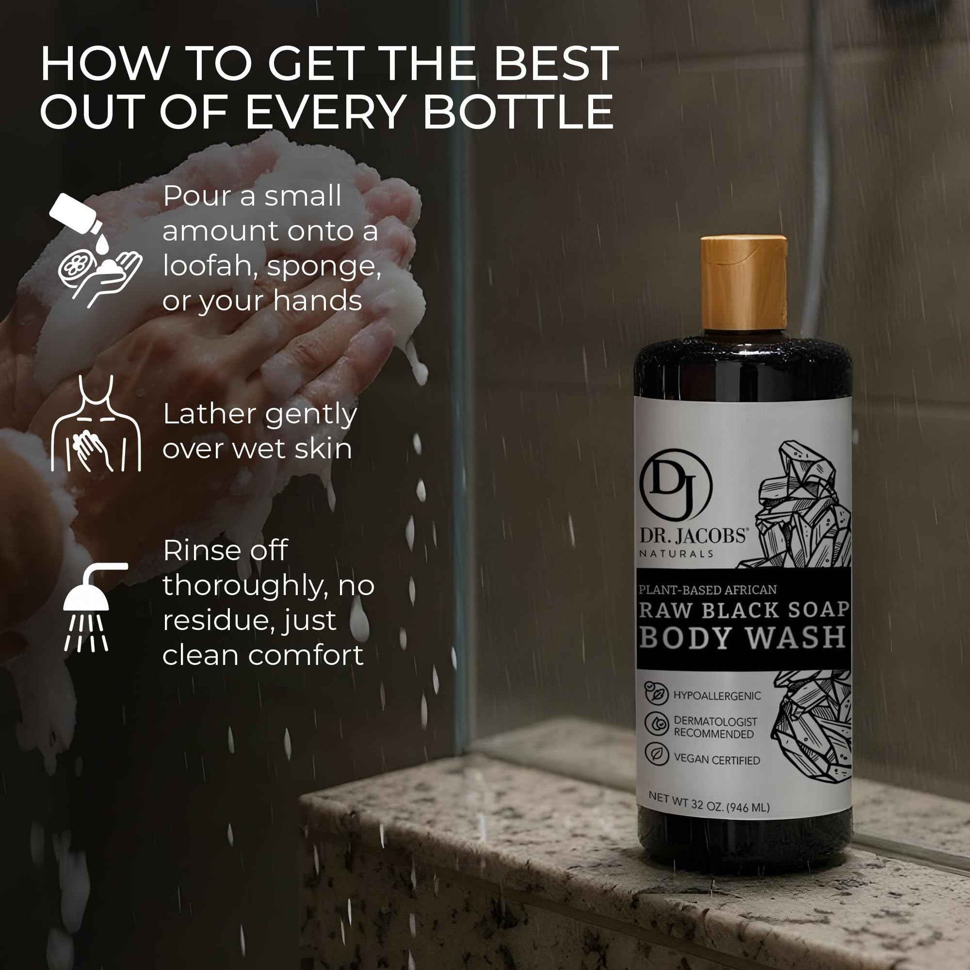 Dr Jacobs Naturals Authentic African Raw Black Soap, All-In-One Cleanser for Face Wash, Sensitive Skin Body Wash, Shampoo, Shaving Soap | Shea Butter Moisturizing and Nourishing Formula | 16oz 1pk