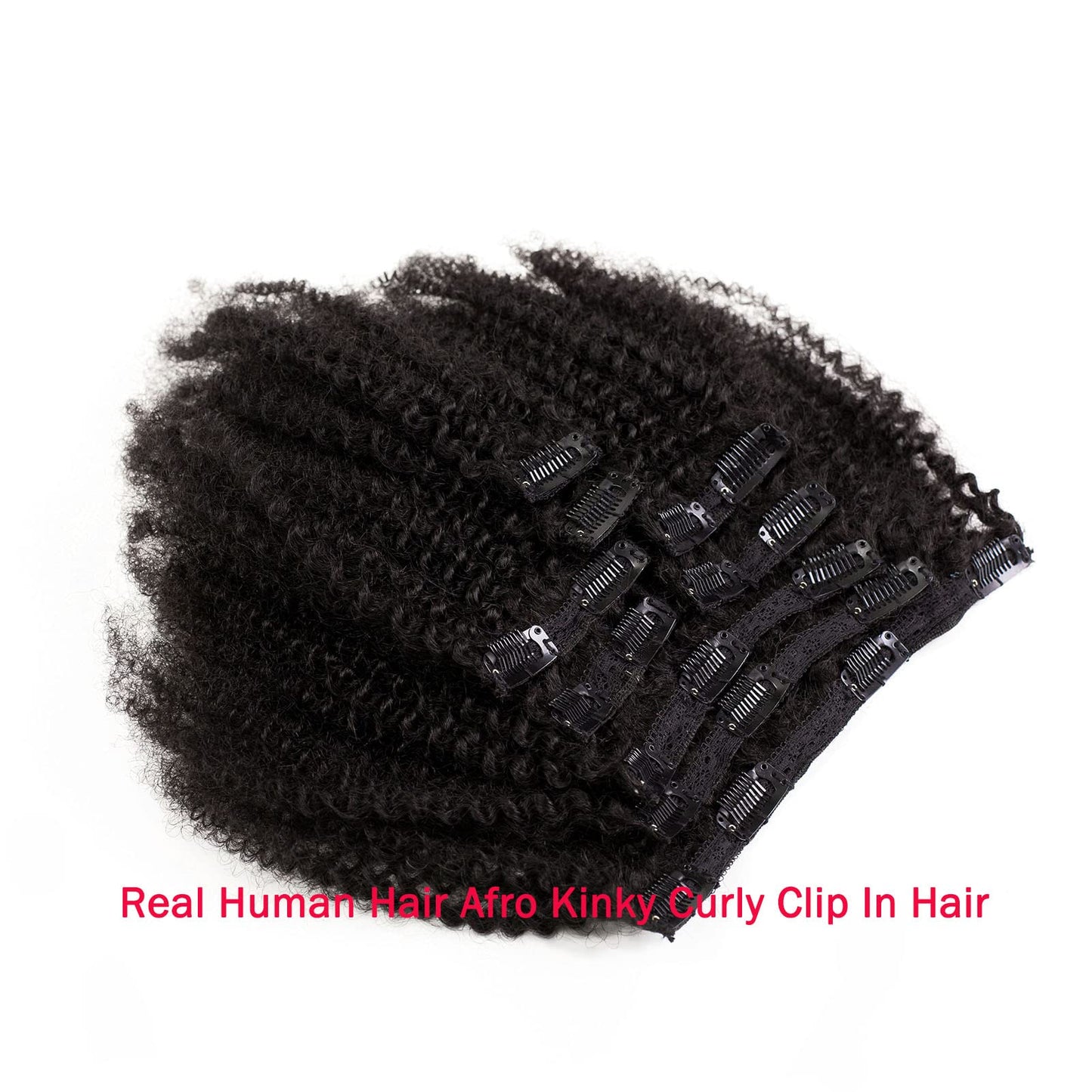 SAGA QUEEN Brazilian Human Hair Afro Kinky Curly Clip In Hair Extension 8pcs 120g/pck Brazilian Virgin Human Hair 4B 4C Afro Coily Clip In Hair Extension for Daily Use (12inch, natural black)