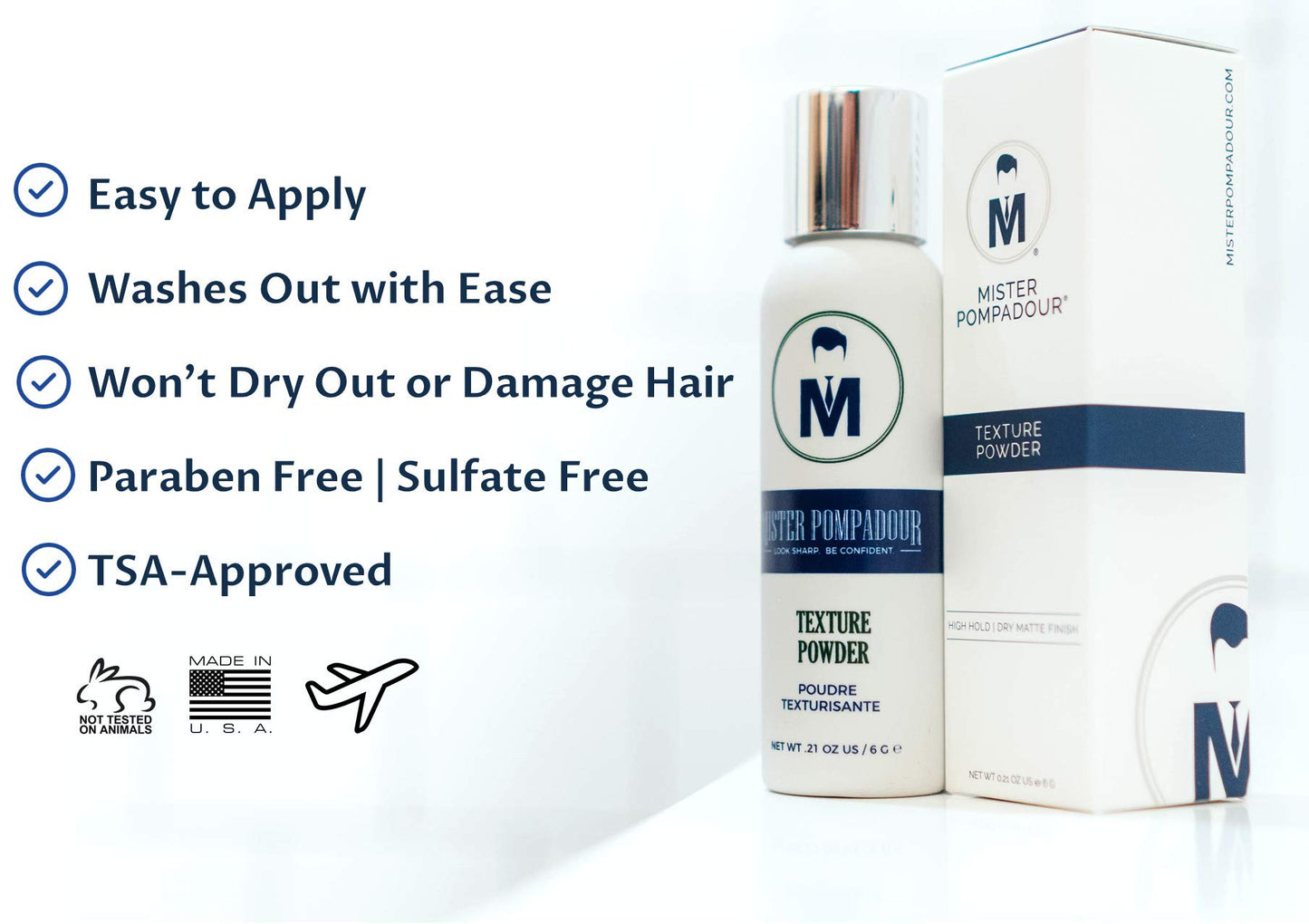 Mister Pompadour Texture Powder | Dry Volumizing Powder for Men and Women | Instant Volume for Fine, Straight, Thin or Thinning Hair | Natural Ingredients | Invisible and Scent Free Hold