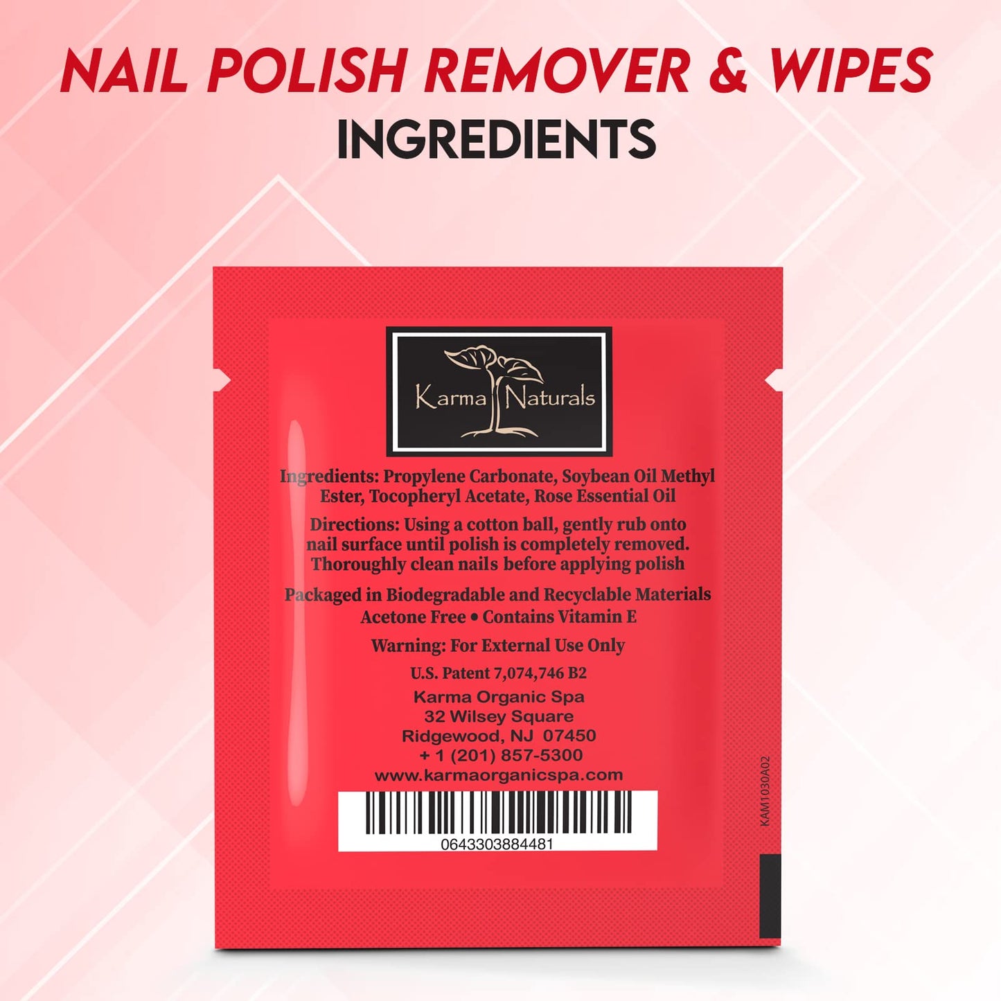 Karma Halal Nail Polish Remover Wipes with Rose Oil; Non-Toxic, Vegan, Cruelty-Free – Pack of 10