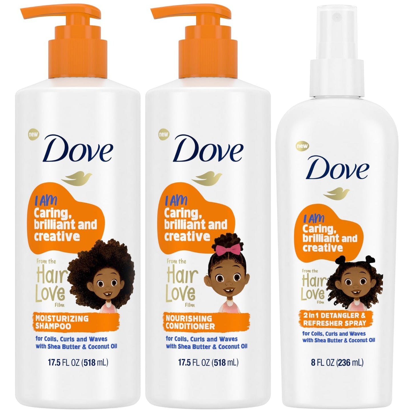 Dove Kids Shampoo & Conditioner Set - Shea Butter & Coconut Oil | 2-in-1 Detangler Spray for Wavy, Curly Hair