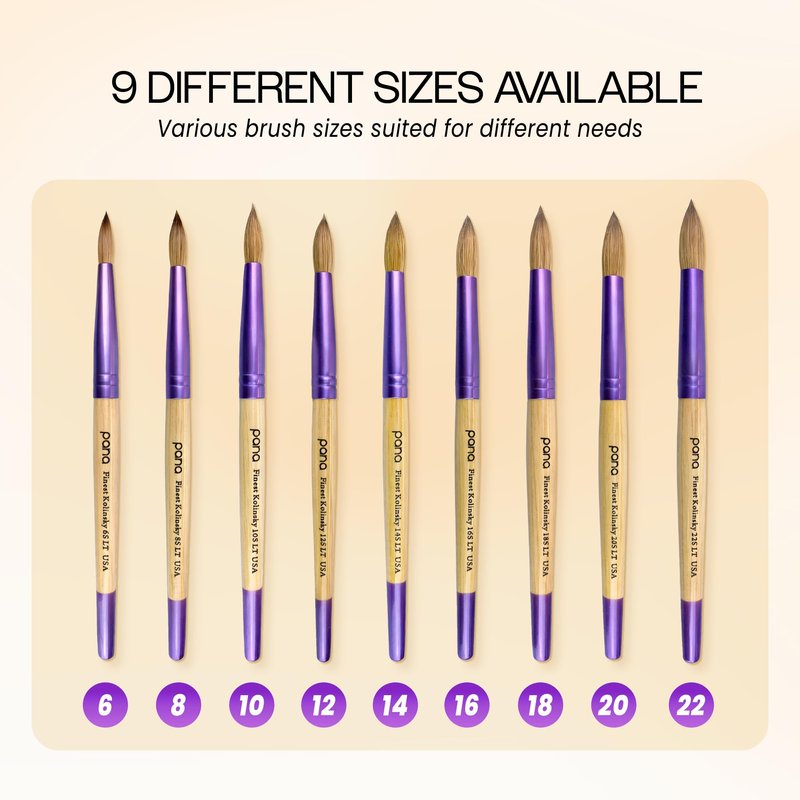 Pana USA Acrylic Nail Brush100% Pure Kolinsky Hair New LIMITED EDITION BEIGE PURPLE Wood Handle with Purple Ferrule Round Shaped Style (Size # 12)