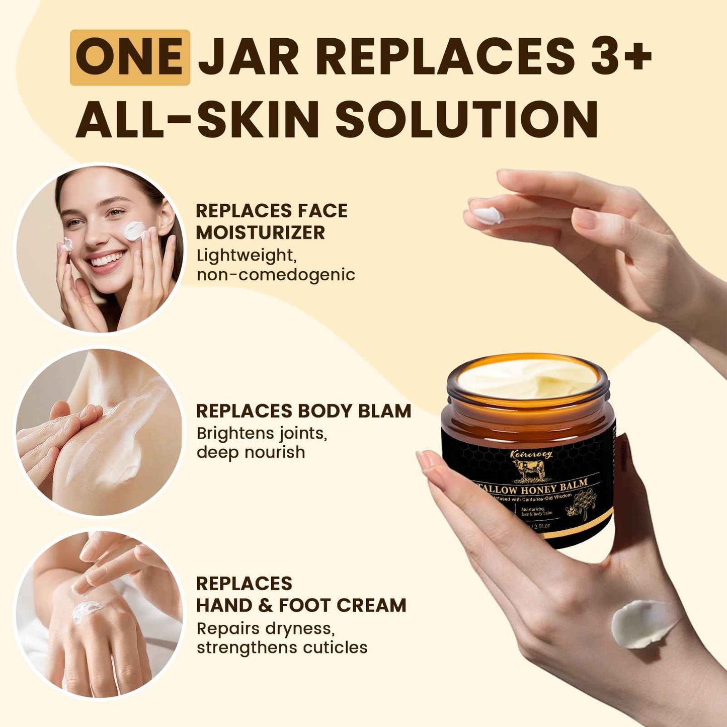 Koirerooy Beef Tallow for Skin, Organic Grass-Fed Beef Tallow and Honey Balm for Face, Natural Formula for Dry Skin (unscented) (2.0Fl Oz, Unscented)