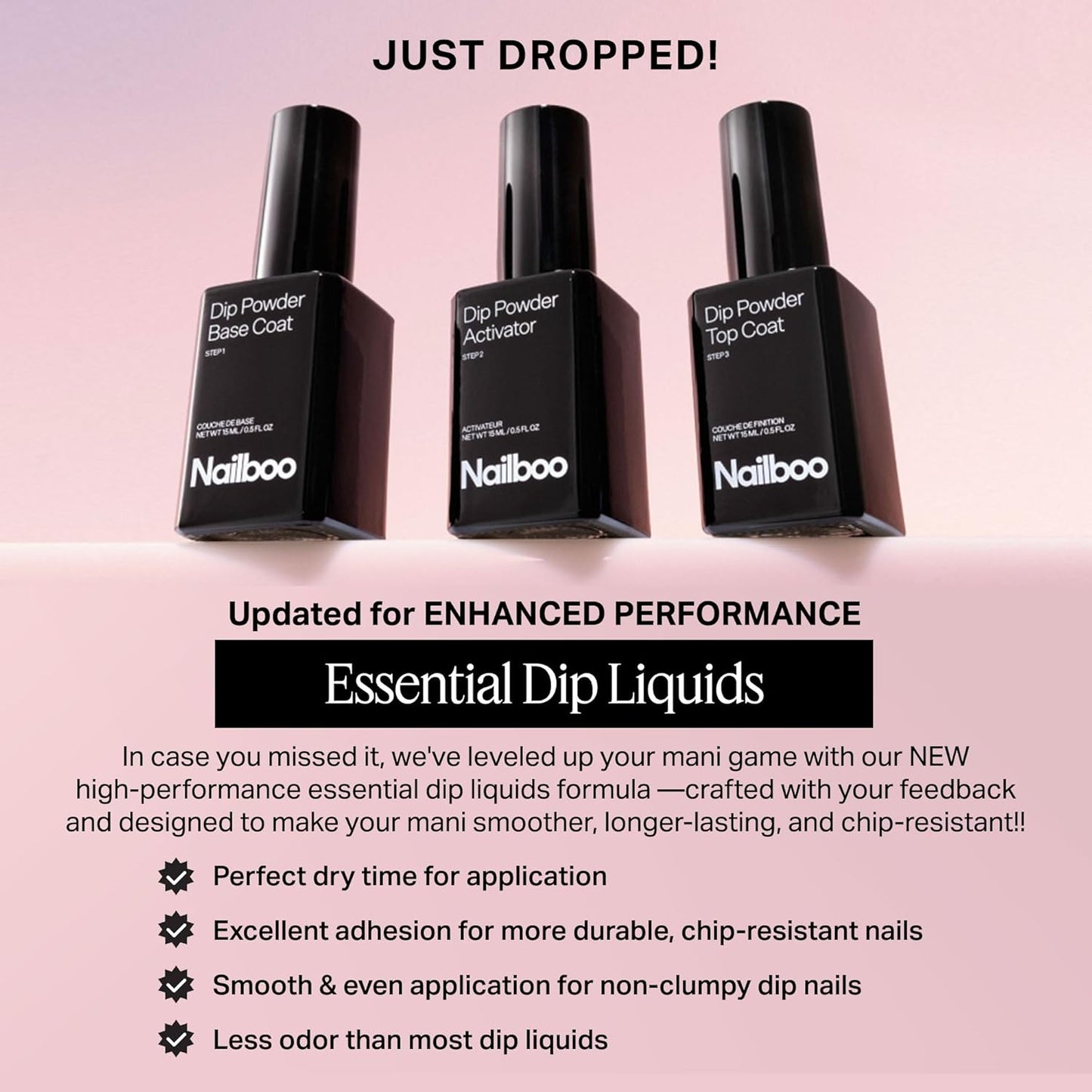 Nailboo Dip Powder Liquid Set - Premium DIY Manicure Kit with Top Coat, Base Coat & Activator | 0.5 Fl Oz (3 Pack)